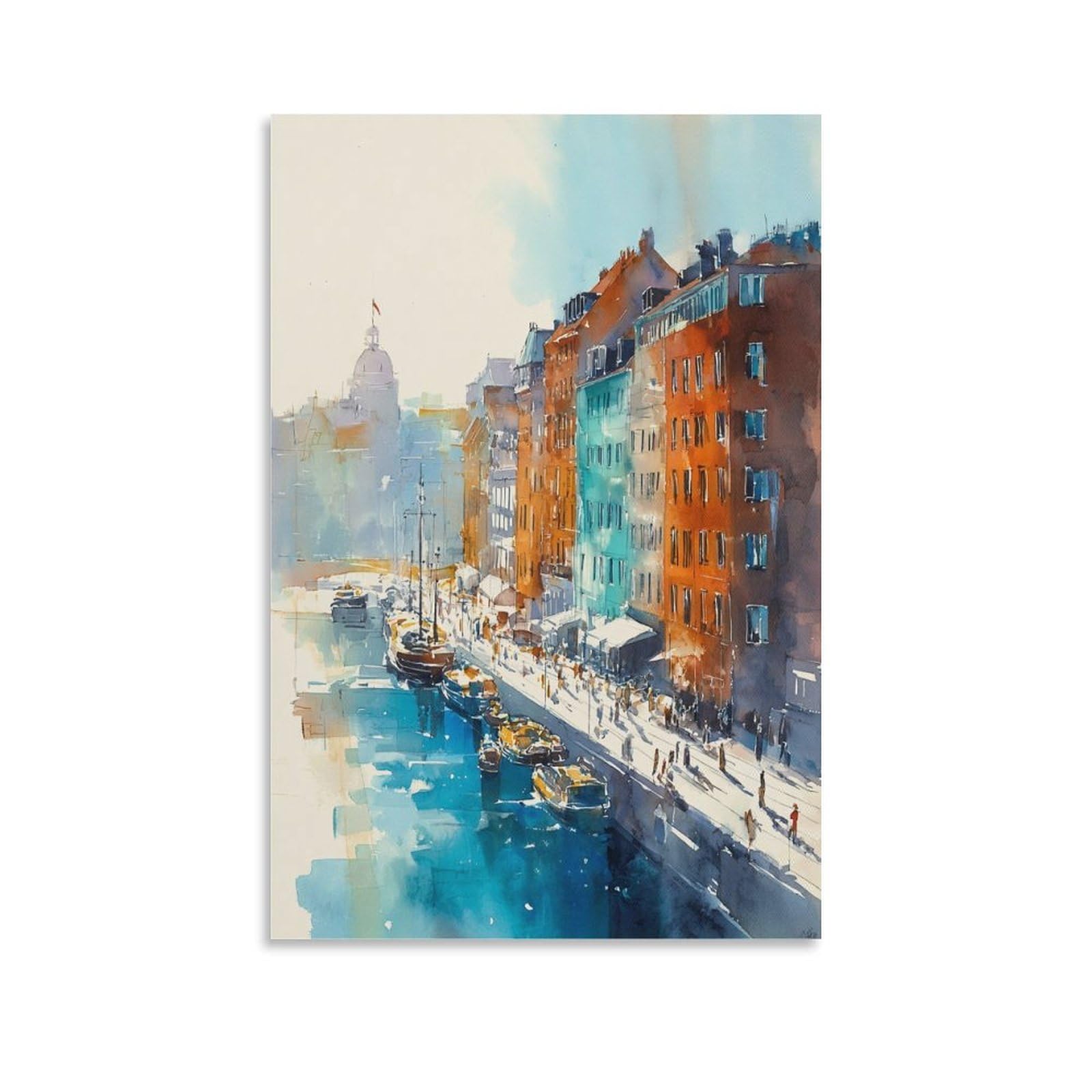 XWYMXZ Boston Skyline Watercolor Print Cityscape Posters 24x36inch(60x90cm) Vintage Watercolor Canvas Art