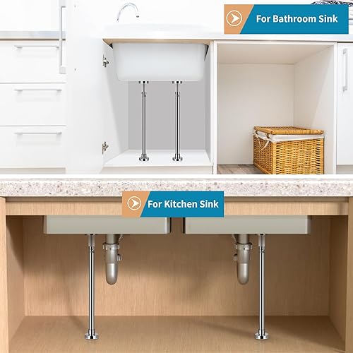 Miniatura 7 de Sanbege 2 soportes de fregadero de montaje bajo ajustable, patas de soporte de fregadero de acero inoxidable, sistema de instalación y reparación de