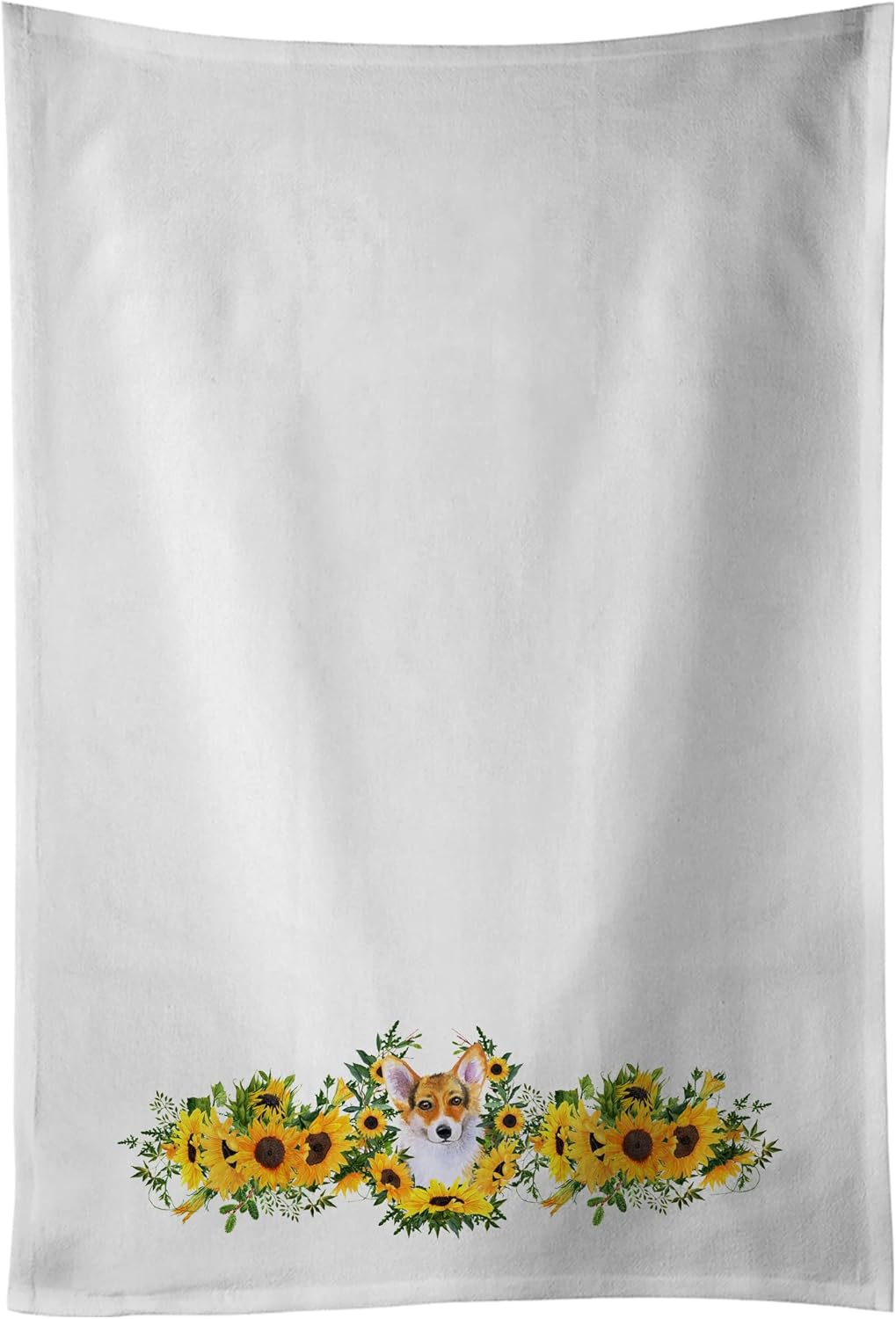 Caroline's Treasures CK2834WTKT Pembroke Corgi in Sunflowers White Kitchen Towel Set of 2 Dish Towels Decorative Bathroom Hand Towel for Hand, Face, Hair, Yoga, Tea, Dishcloth, 19 X 25, White