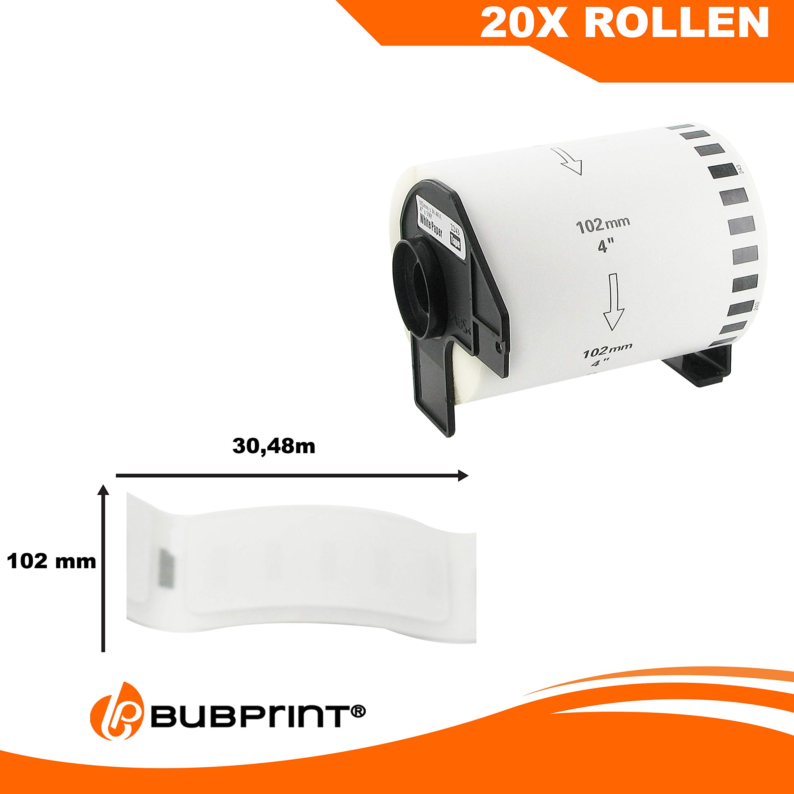 Bubprint 20 Etiketten kompatibel mit Brother DK-22243 102mm x 30,48m