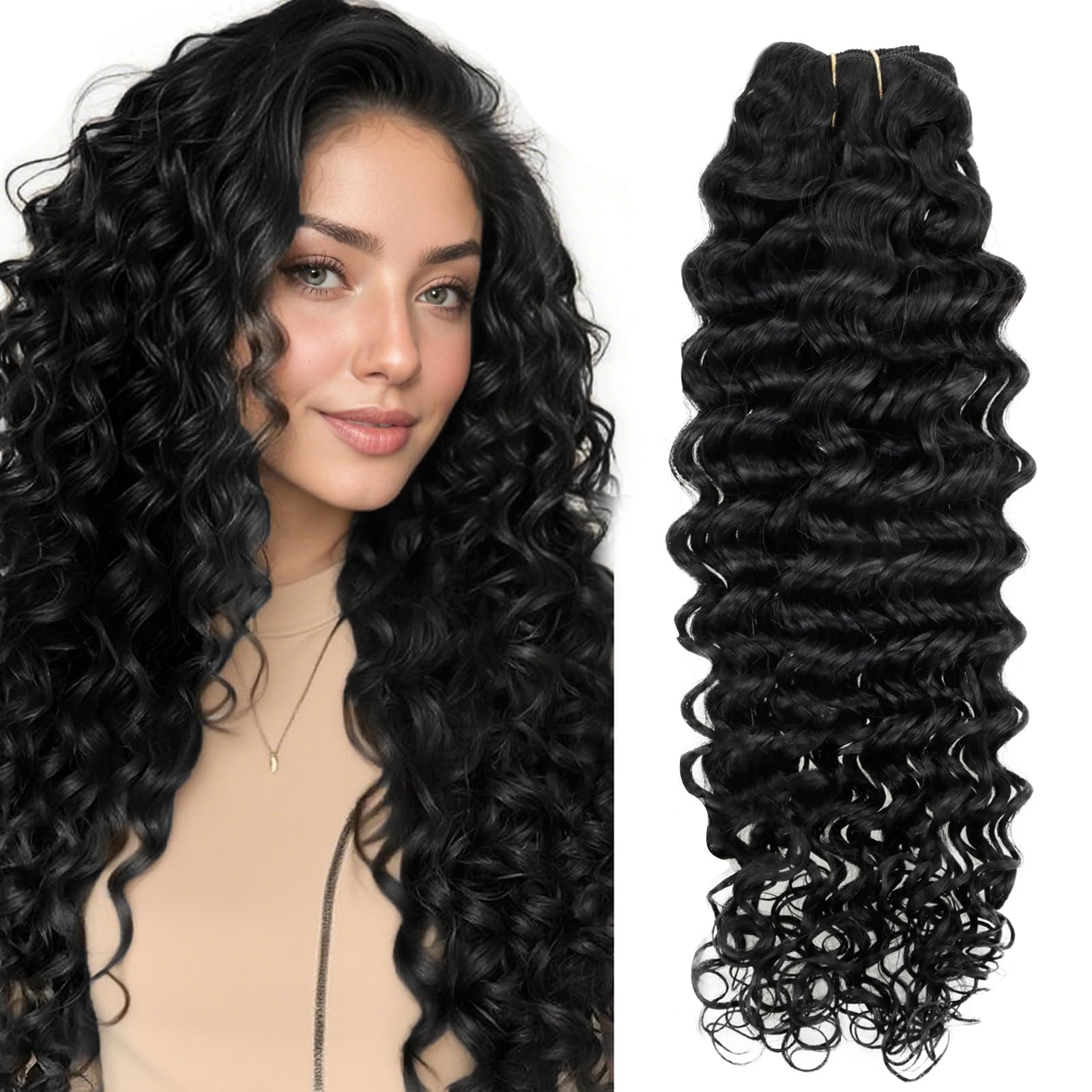 Hetto Black Deep Wave Clip in Curly Hair Extensions Clip ins Jet Black Water Wavy Curly Clip in Hair Extensions Real Human Hair #1 22 Inch 7Pcs 120g