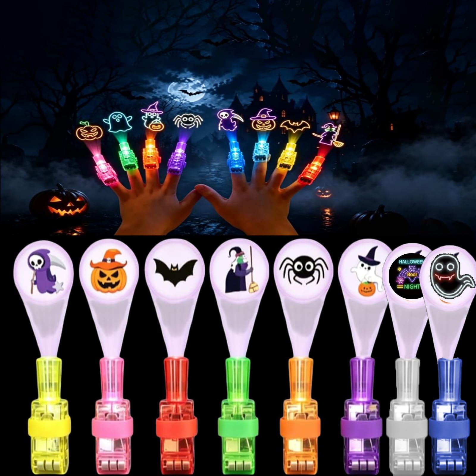 Halloween Finger Projector Lights, 8/16/48 Pack, Spooky Patterns (48)