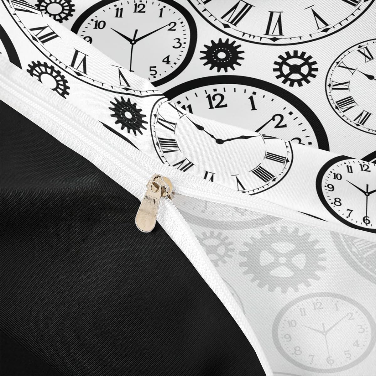 Erosebridal Timepiece Comforter Cover Clock Gears Print Bedding Set for Kids Teens Adult Men Ancient Zigzag Vintage Style Duvet Cover Retro Spiral Bedspread Cover, Black and White Twin Size