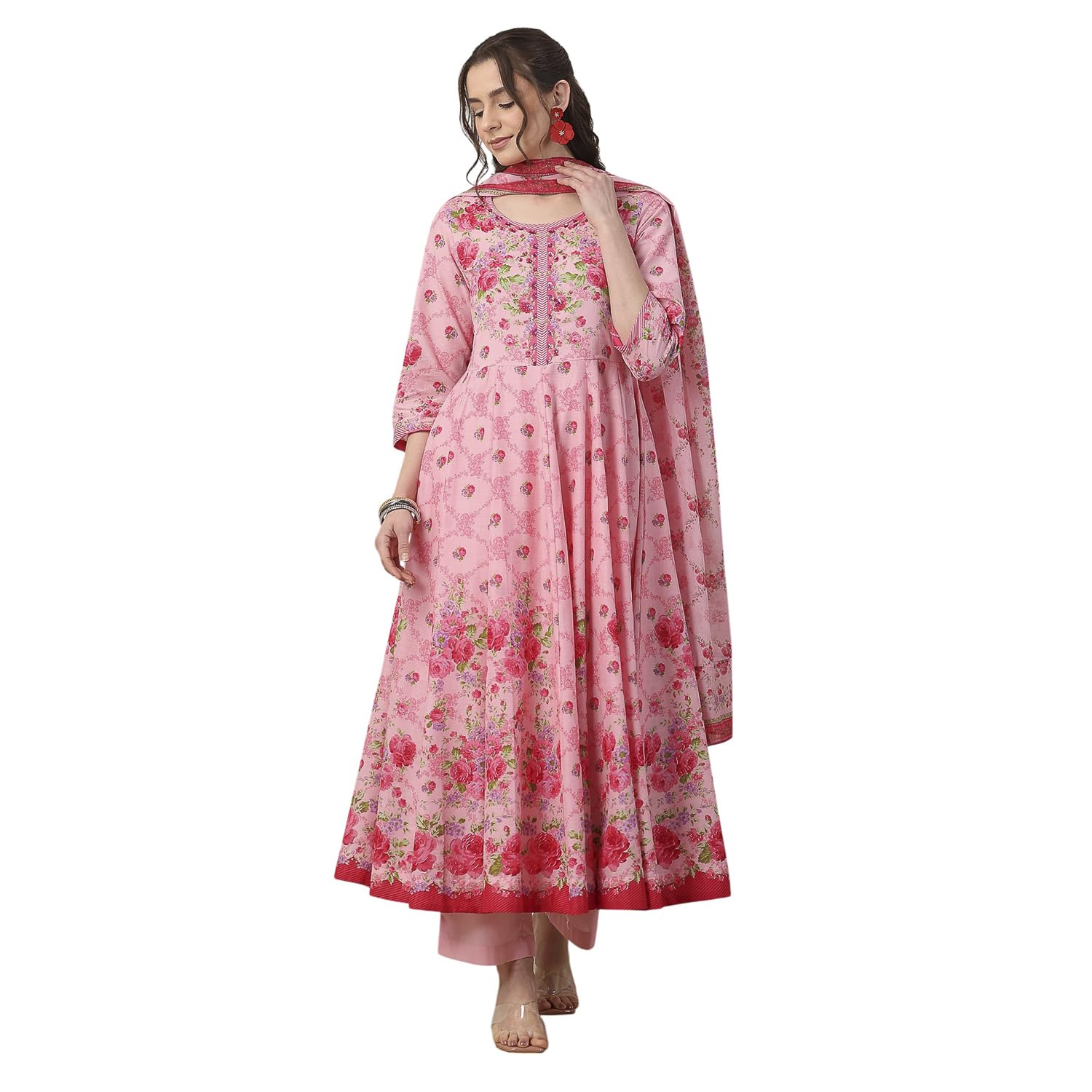 biba Printed Cotton Kalidar Semi-Formal Kurta With Palazzo and Dupatta-picture-24