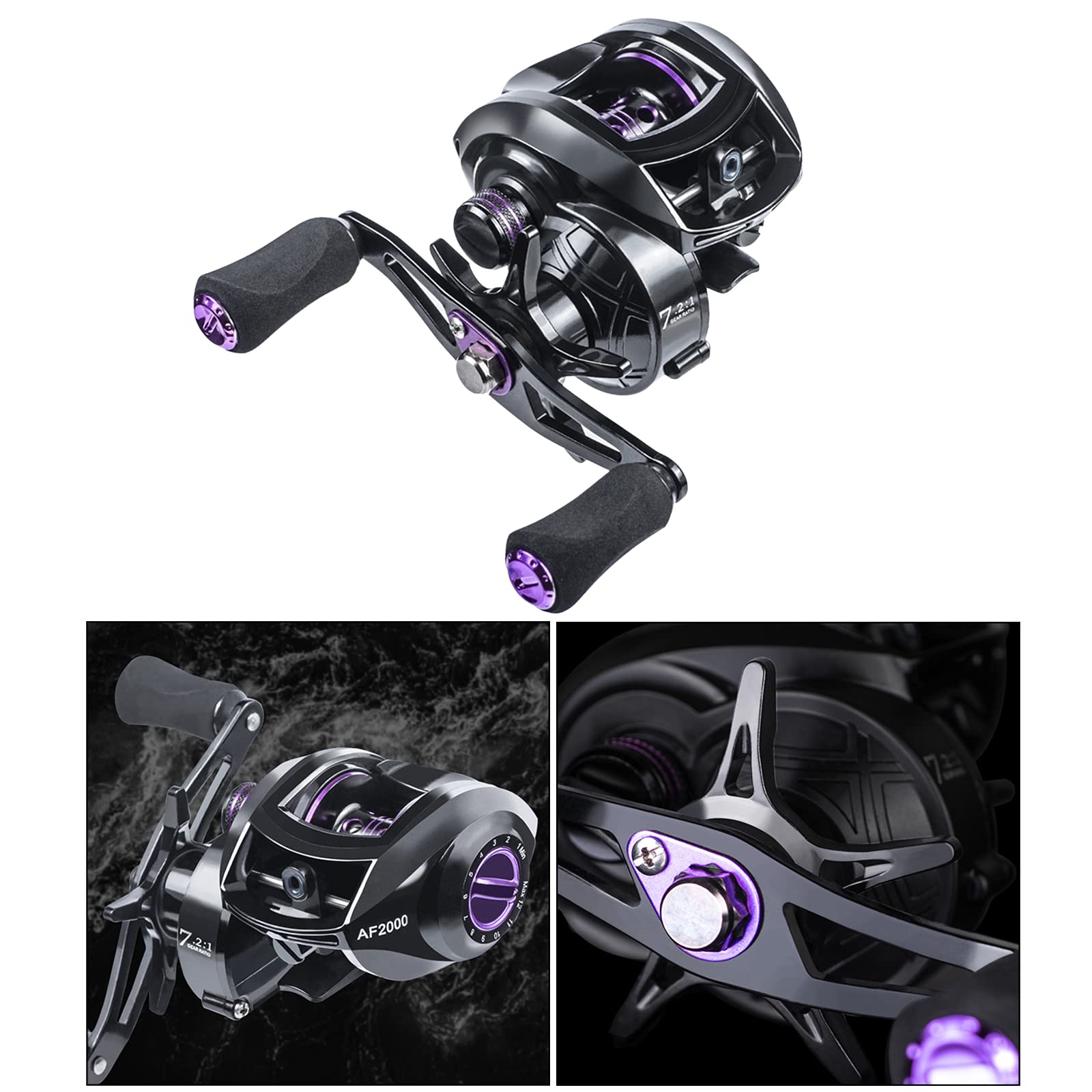 F Fityle Carrete de Pesca, Baitcaster - Sistema de Sin Costuras, Relación de Transmisión 7.2: 1, Rodamientos de de Material Acero - Zurdo