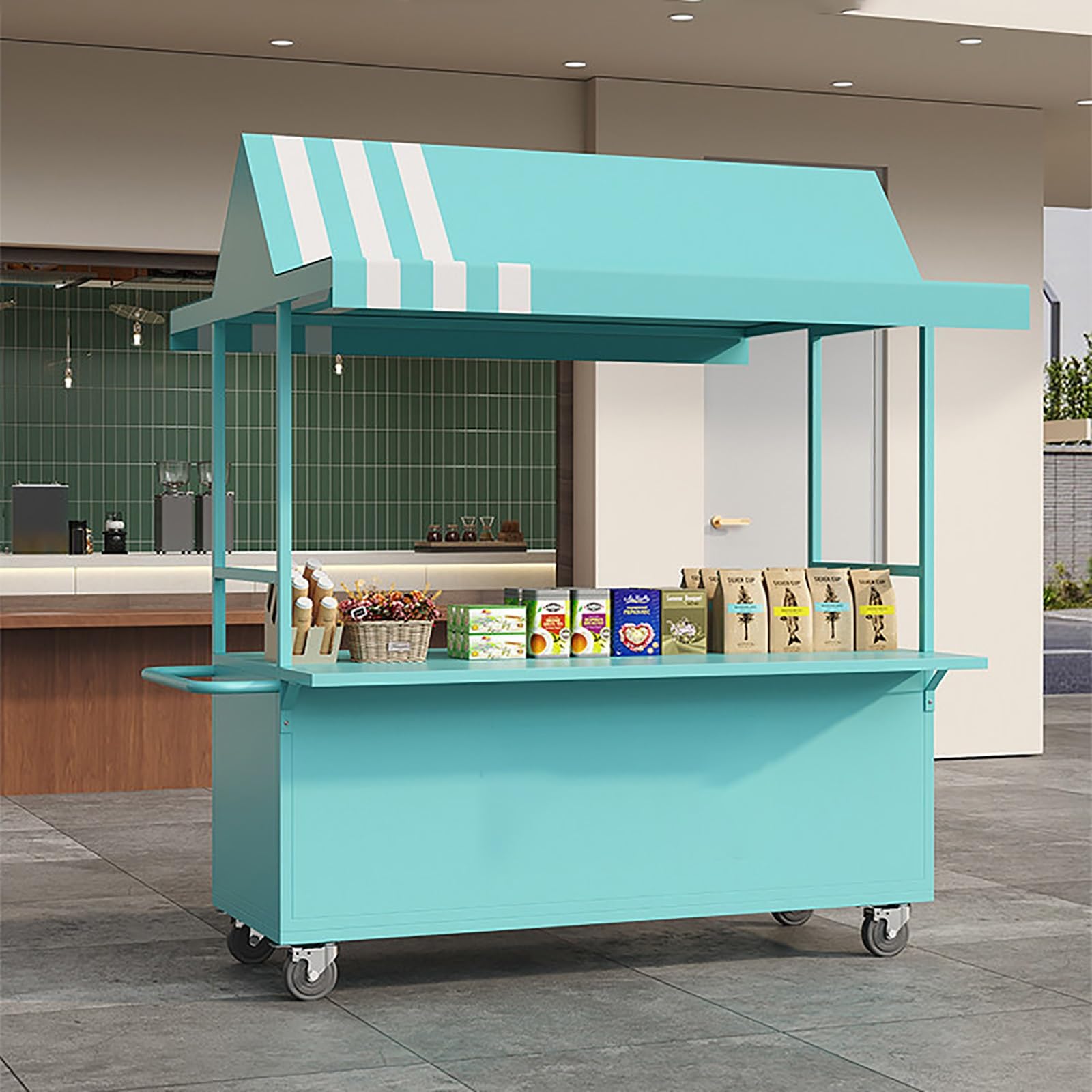 Mobile Street Vendor Cart, Portable Food Carts with 360° swivel wheels
