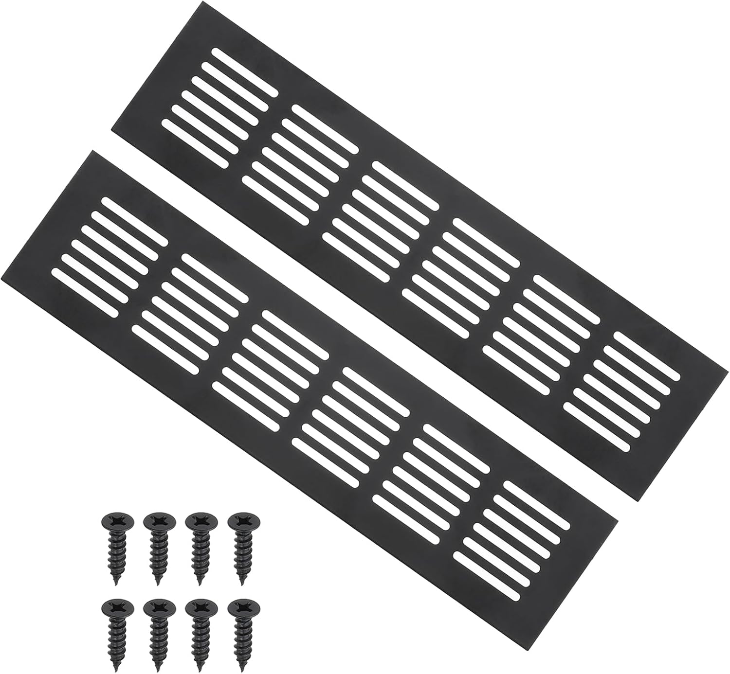 PATIKIL 20 x 4 Inch Door Air Vent Cover, 2pcs Aluminum Grille Ventilation Cover Louvered with Mounting Screws for Cabinet Wardrobe Door, Black