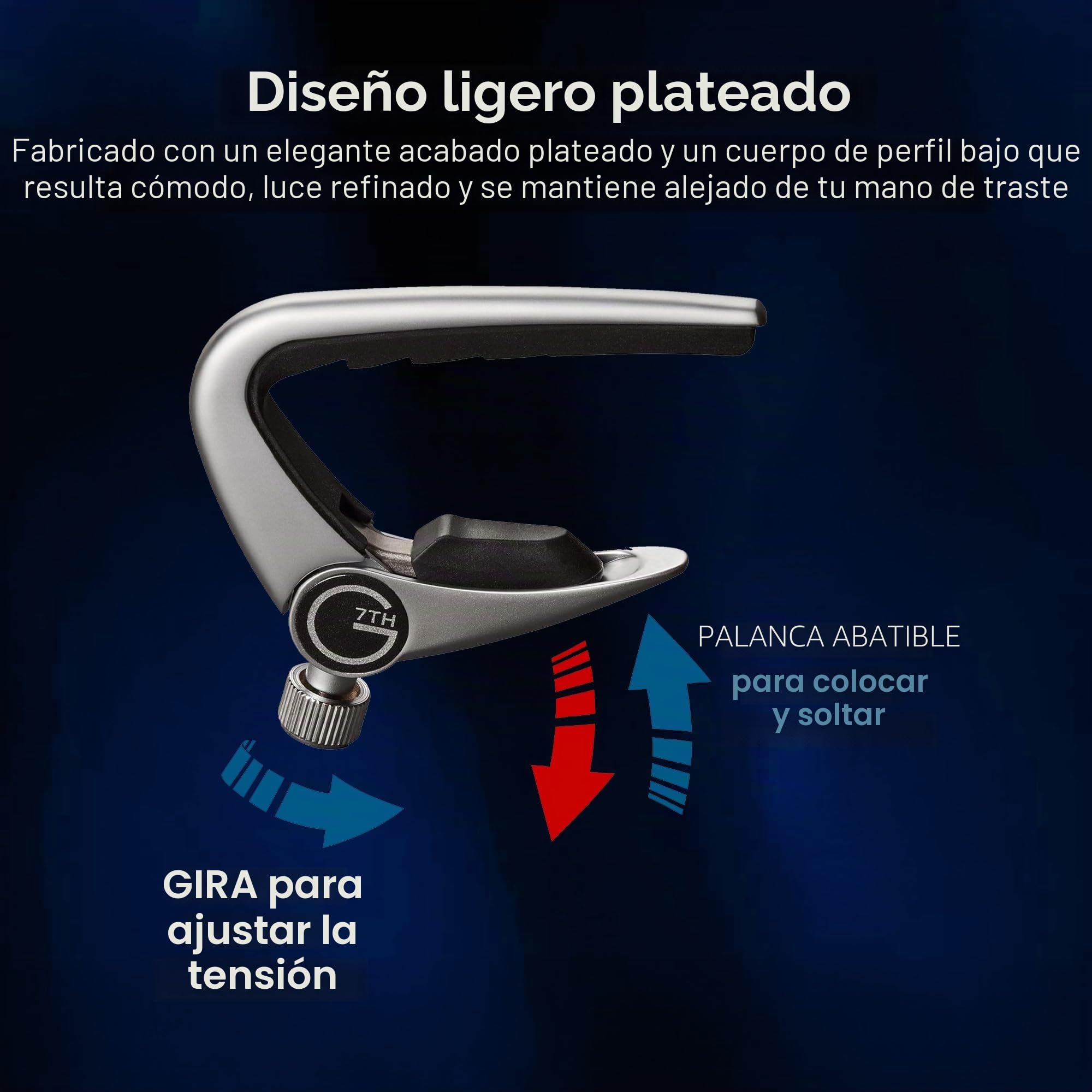 G7th Newport Capo Guitarra de 12 Cuerdas Plata - con Almohadilla de Cuerdas Compensada Revolucionaria y Tensión Ajustable - El Capo Perfecto para Guitarra Acústica y Eléctrica de 12 Cuerdas