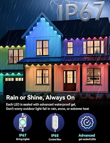 Miniatura 6 de Luces permanentes al aire libre para casa, RGB+IC IP67, impermeables, luces de alero inteligente de 200 pies con 100 LED, iluminación de eternidad