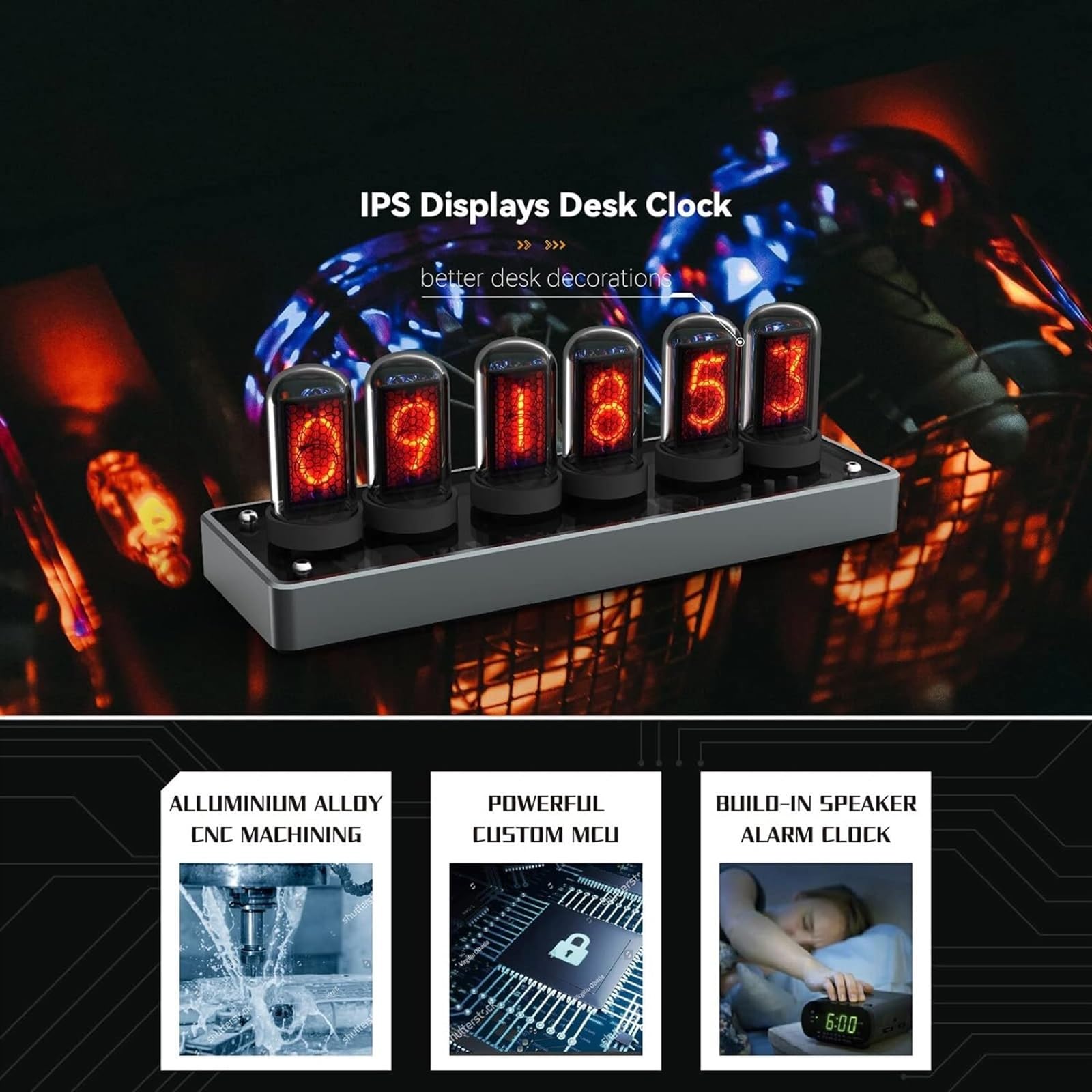 置き時計　ニキシー管　時計 LED グロー IPS カラースクリーン Amazon.co.jp: DIY ニキシー管時計、IPS カラースクリーングロー