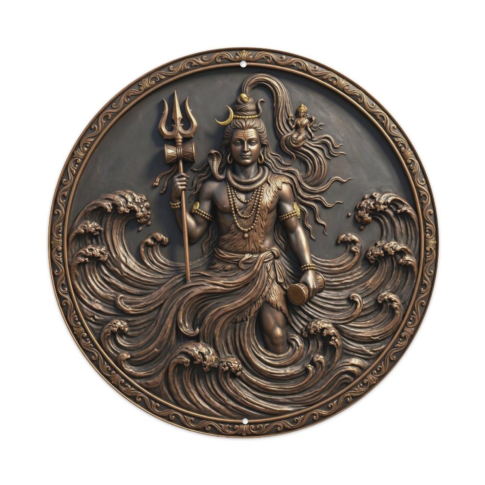 Shiva Ganga River Flowing Water Waves Relief Sculpture Metal Tin Sign