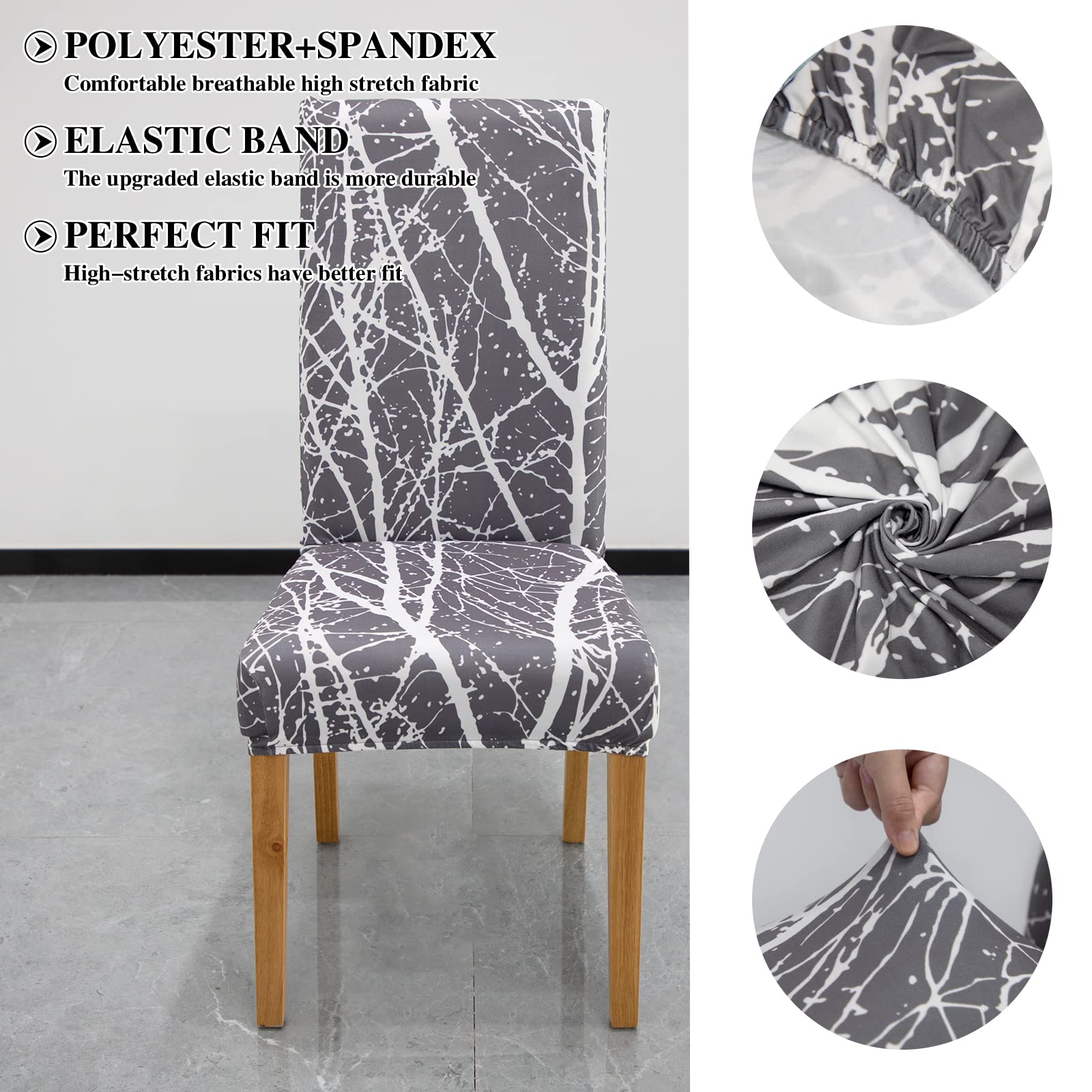 Jaotto Coprisedia Elasticizzati con Schienale 4 Pezzi, Fodere Coprisedie Universale per Sala da Pranzo Cucina, Moderno Coprisedia Lavabile Estraibile, Coperture per Sedie(Linea Grigia,4 Pezzi)