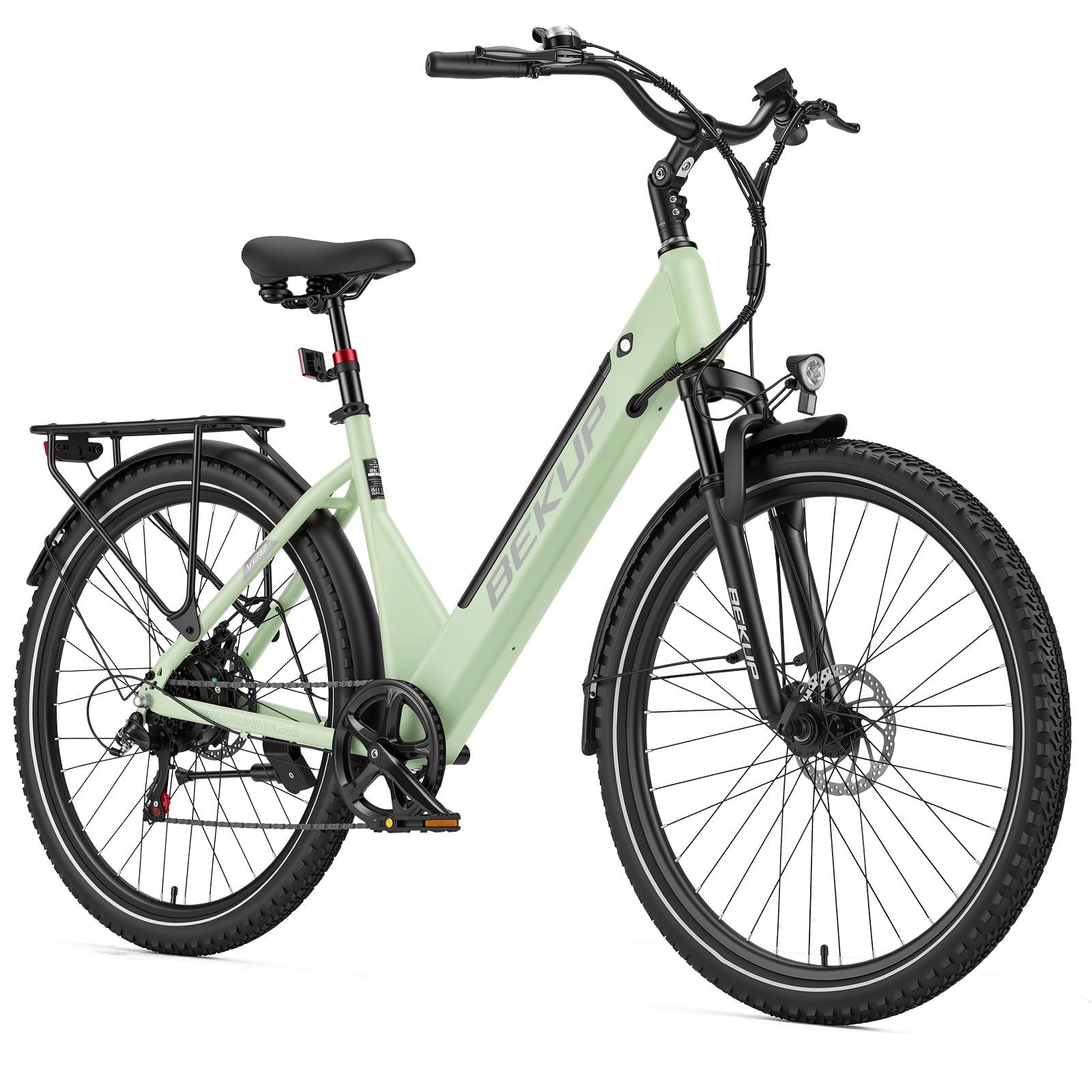 V28 Vélo électrique 28" pour homme et femme, moteur arrière 250 W, 45 Nm, batterie 36 V 14,5 Ah, portée jusqu'à 75 km, Shimano 7 vitesses, fourche à suspension, freins à disque, vélo de ville