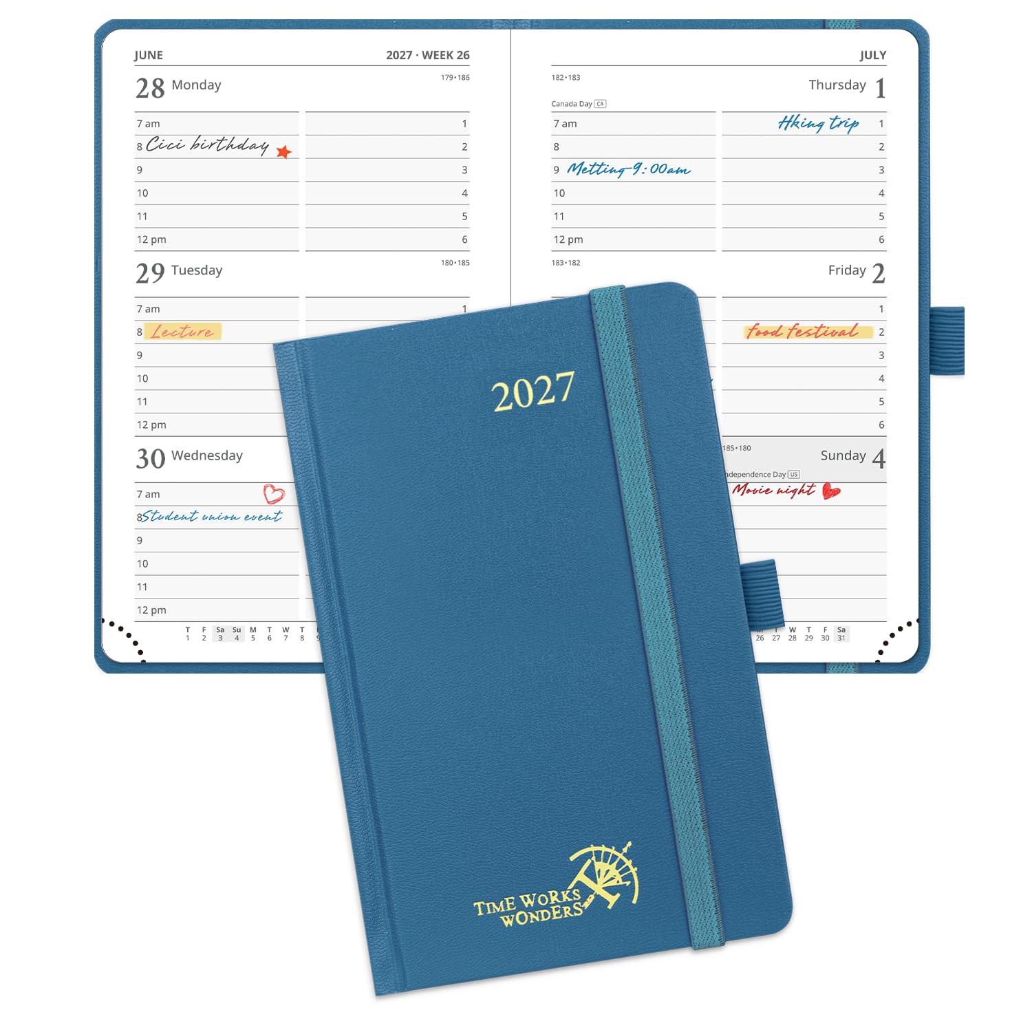POPRUN Small Diary 2027 Pocket A6 Week to View – Hardback, Inner Pocket