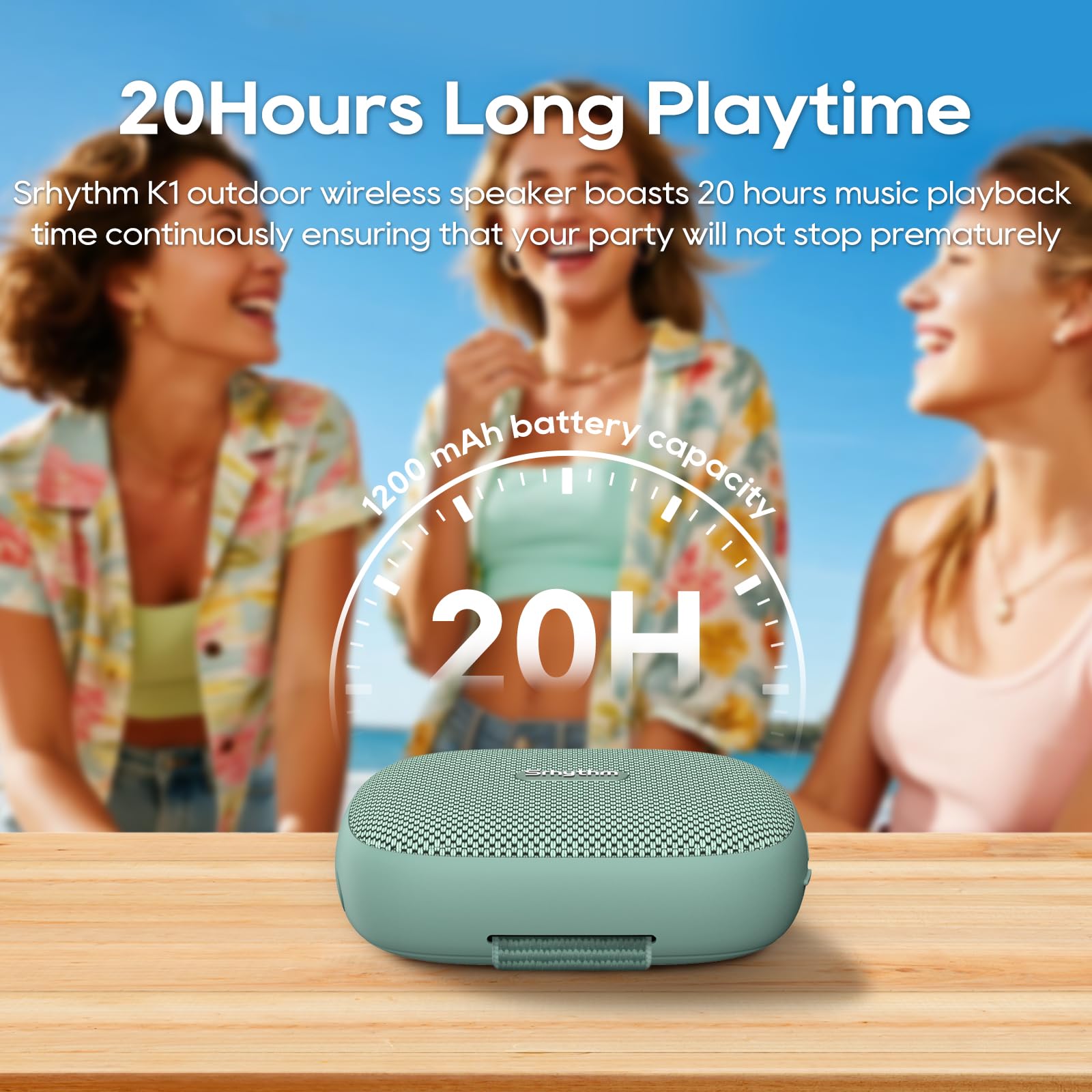 Srhythm Altavoz Inalámbrico Portátil K1 con App, 6 Modos de Ecualización Personalizables,Bluetooth 6.0,Resistencia al Agua IPX7,20Horas de Reproducción Altavoz Compacto Ideal para Deportistas