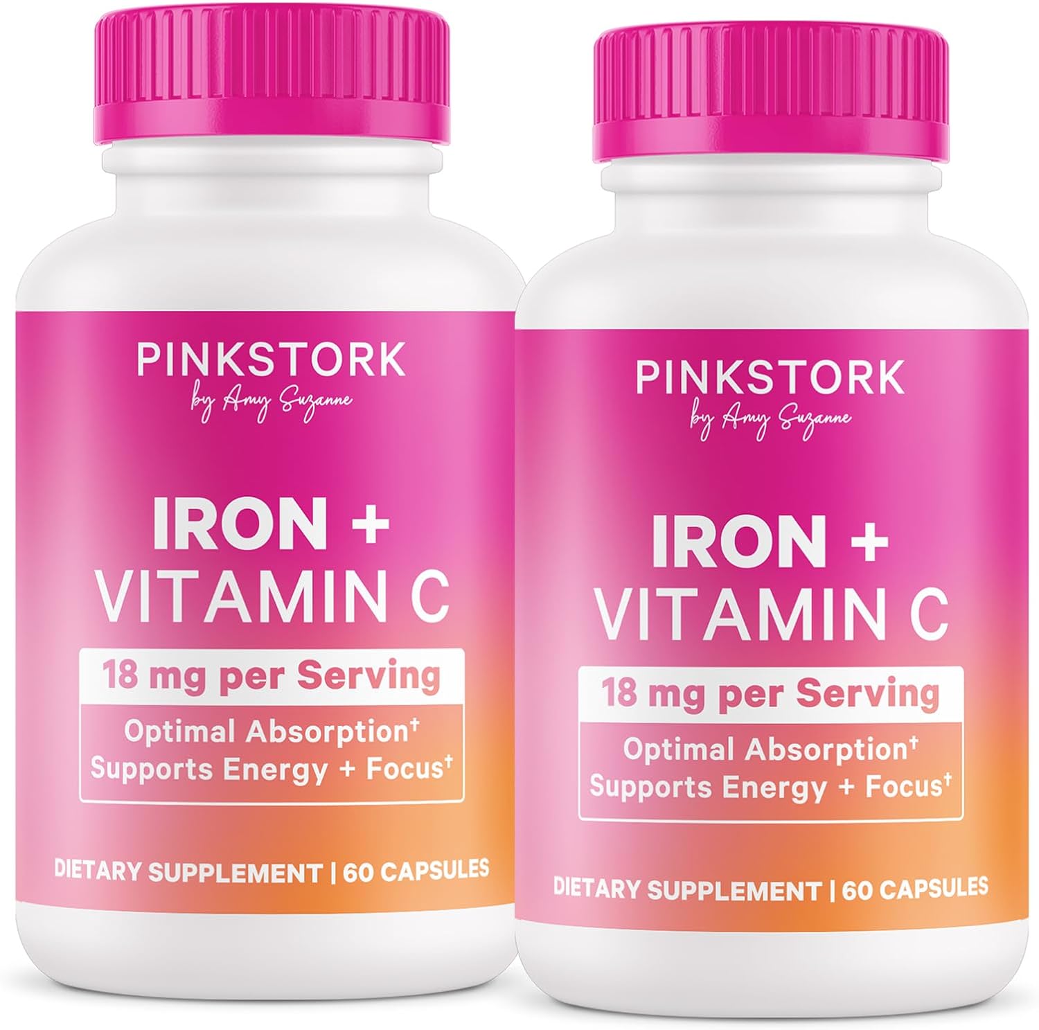 Pink Stork Prenatal Iron Supplement for Women - 18 mg Non-Constipating Iron & Vitamin C for Pregnancy, Postpartum, & Breastfeeding - Focus, Fatigue, & Blood Cell Production - 4 Month Supply