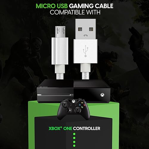 Miniatura 6 de TALK WORKS 14095 - Cable de carga compatible con controladores de juegos Xbox One, cable de carga micro USB trenzado de nailon de 6 pies, carga