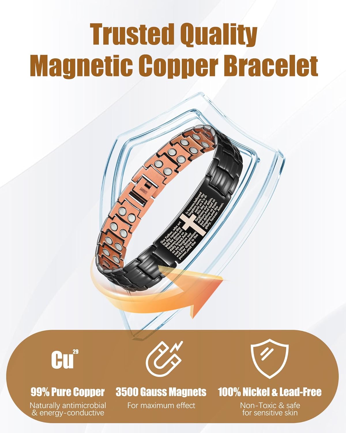 Copper Cross Bracelet for Men, Ultra Strength Magnetic Bracelets for Men - Adjustable Copper Jewelry with Sizing Tool & Gift Box - Image 4