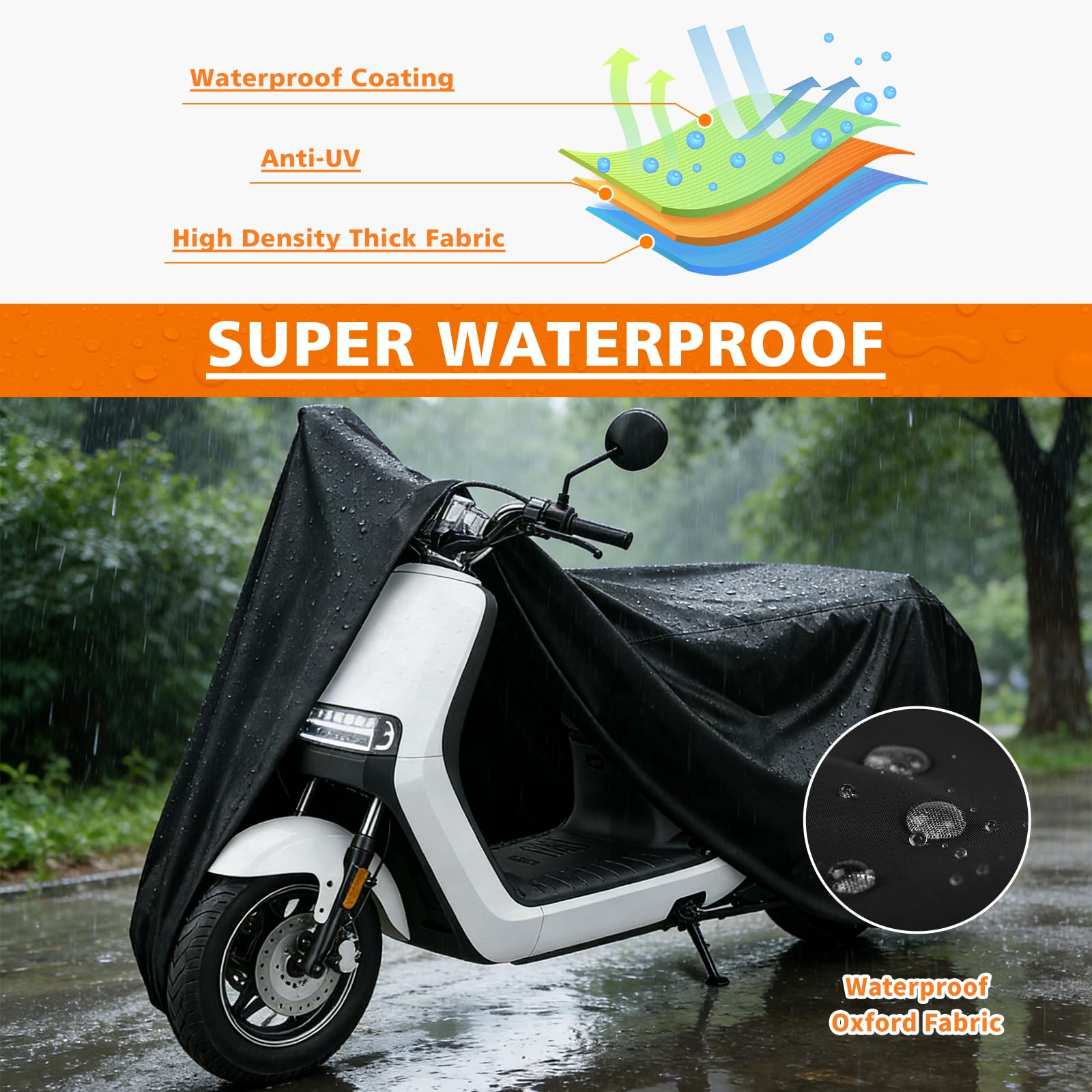 COVERVIN Funda impermeable para scooter al aire libre, cubierta para ciclomotor y cubierta Vespa para Honda Ruckus Yamaha 72 pulgadas de largo (S)