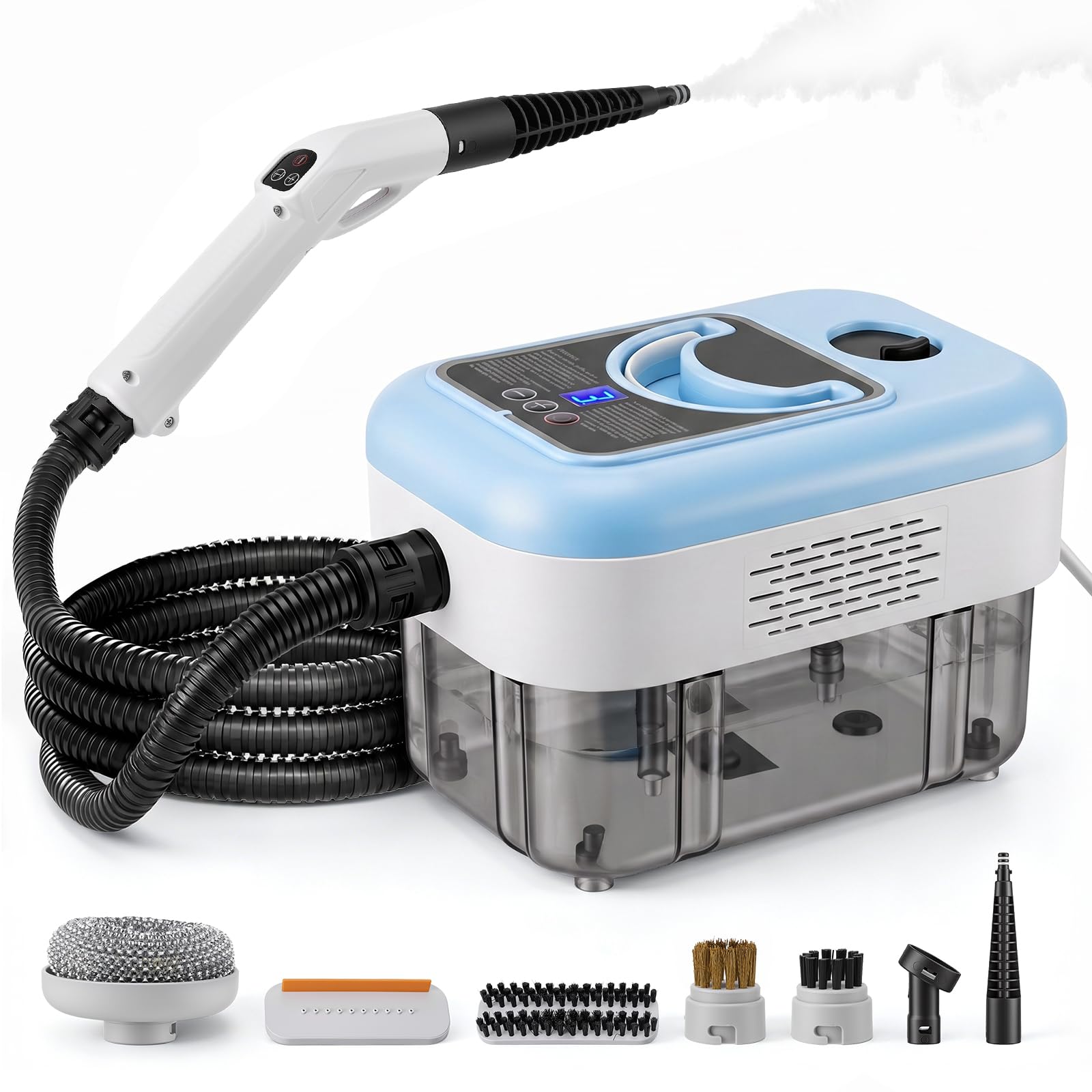 Limpiador a Vapor 2000 W, 6 Cepillos, Tanque de 2.5 L, limpiador vapor Portátiles de 3 Barras, con 3 Velocidades Regulables, para Ventanas, Campanas, Telas