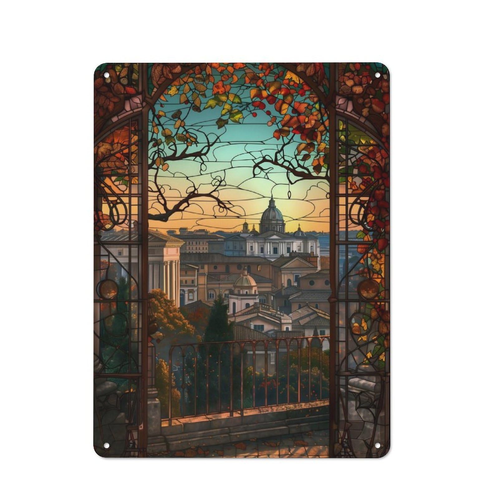 Junmoney Romes Twilight View Industrial-Style Metal Plaque 40X30cm For Hallway Wall, A Winter Wall Decor Update For Hallway Decor Lovers