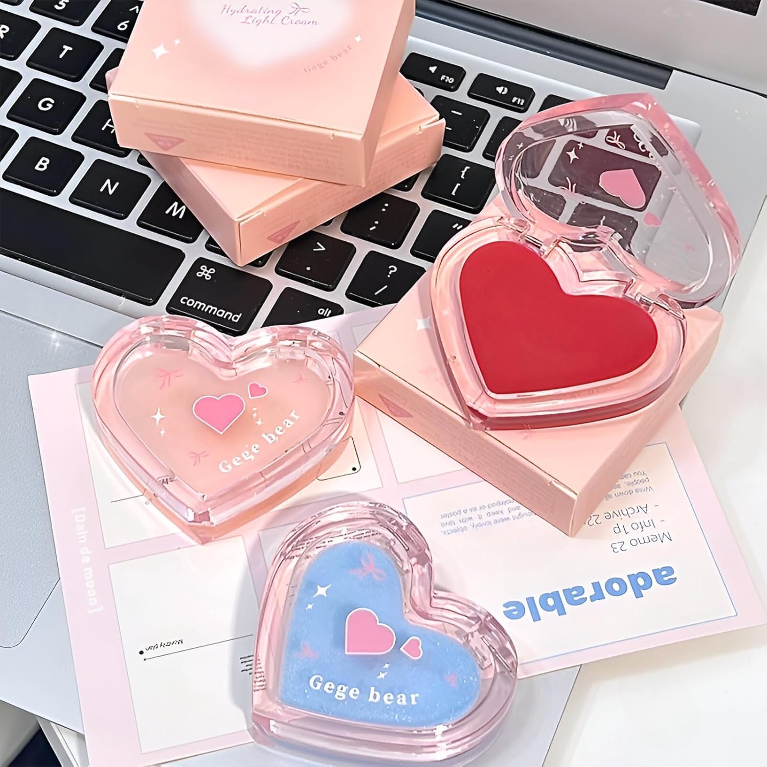 Gege Bear Cream Blush For Cheeks | Smooth and Buildable texture | Long-Wear & Cute Jelly Finish | Easy-To-Blend And Moisturizing Formula | Aesthetic Compact With Pastel Tones | Heart-Shaped For Makeup Lovers | Creamy Tint Blusher For Women And Teens Girls (02# Micro Black Tea Frozen, 3.8g)-image-15