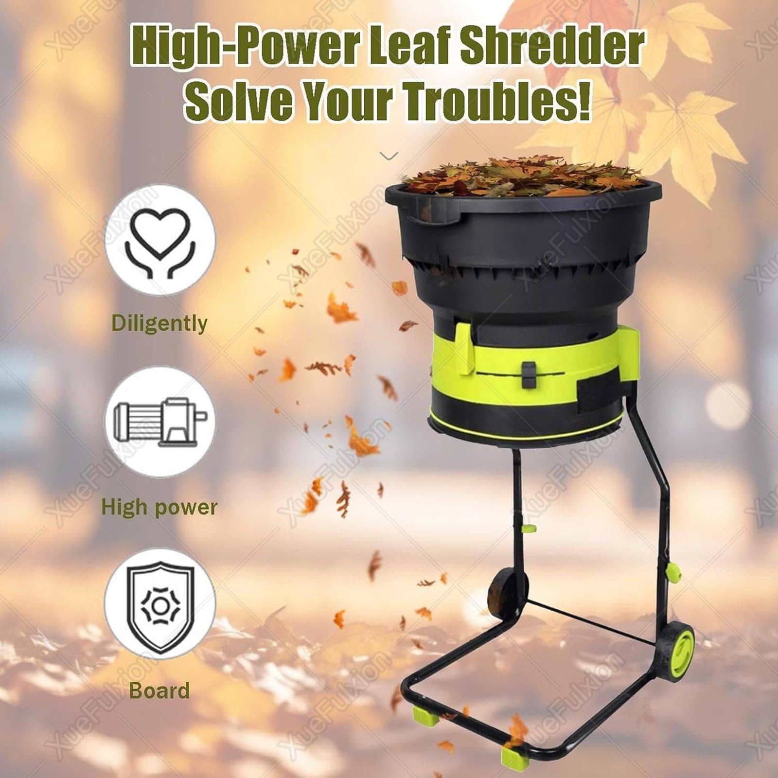 Trituradora De Compost Eléctrica De 2500 W,Trituradora De Hojas De Jardín Sin Aspas,con Ruedas,Herramientas De Limpieza para Jardín Sin Cable de alimentación 20mxpowercord