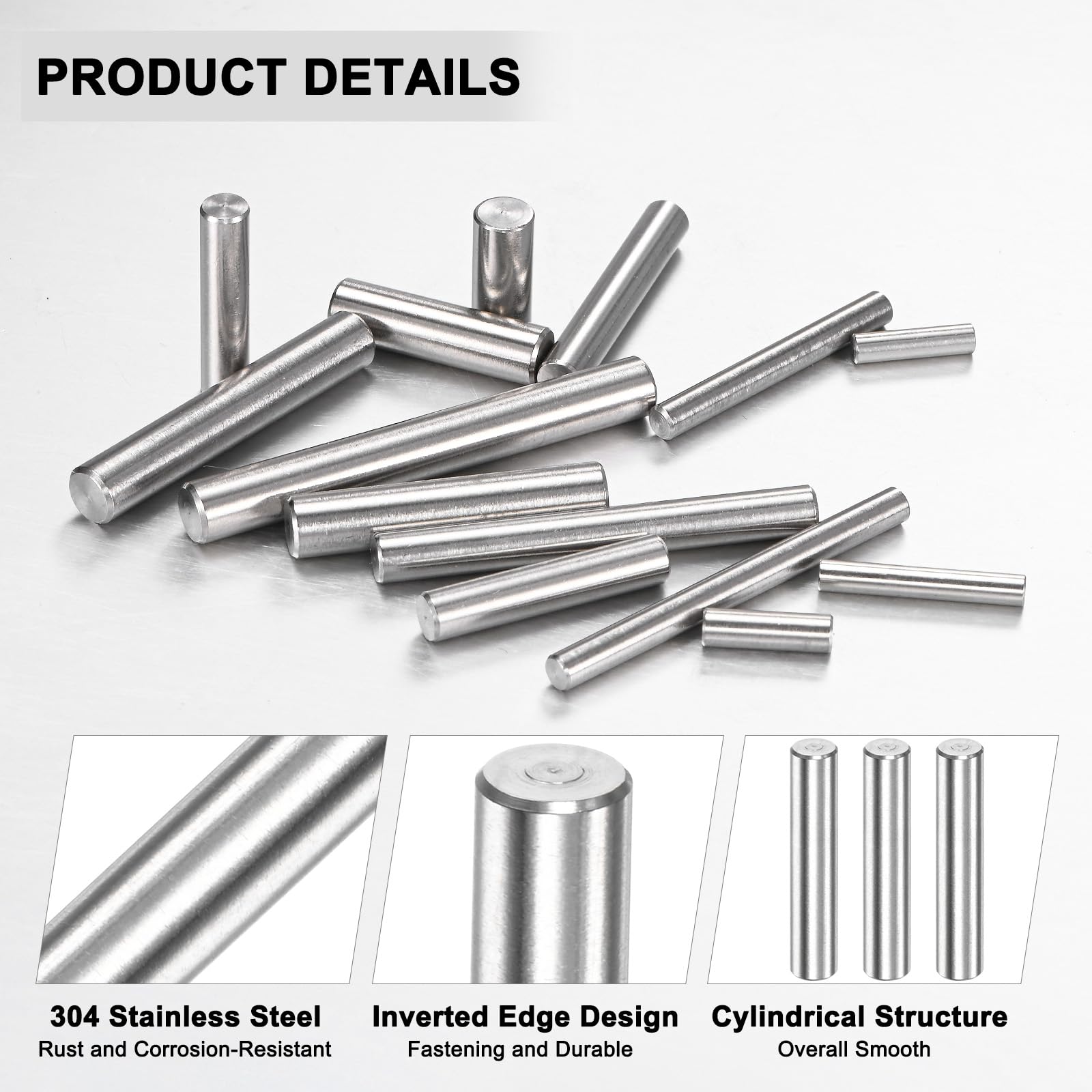 M METERXITY 50-Pack 5 x 25mm Dowel Pin, 304 Stainless Steel Support Pin Fastener Elements for Metal Devices/Wooden Projects - Image 2
