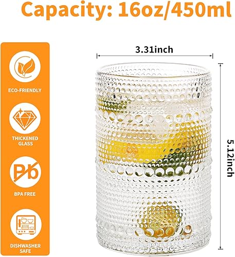 Miniatura 2 de Hobnail - Juego de 4 vasos de estilo vintage, vidrio grueso y duradero, interior liso, apto para lavavajillas para agua, jugo, vino, whisky (paquete