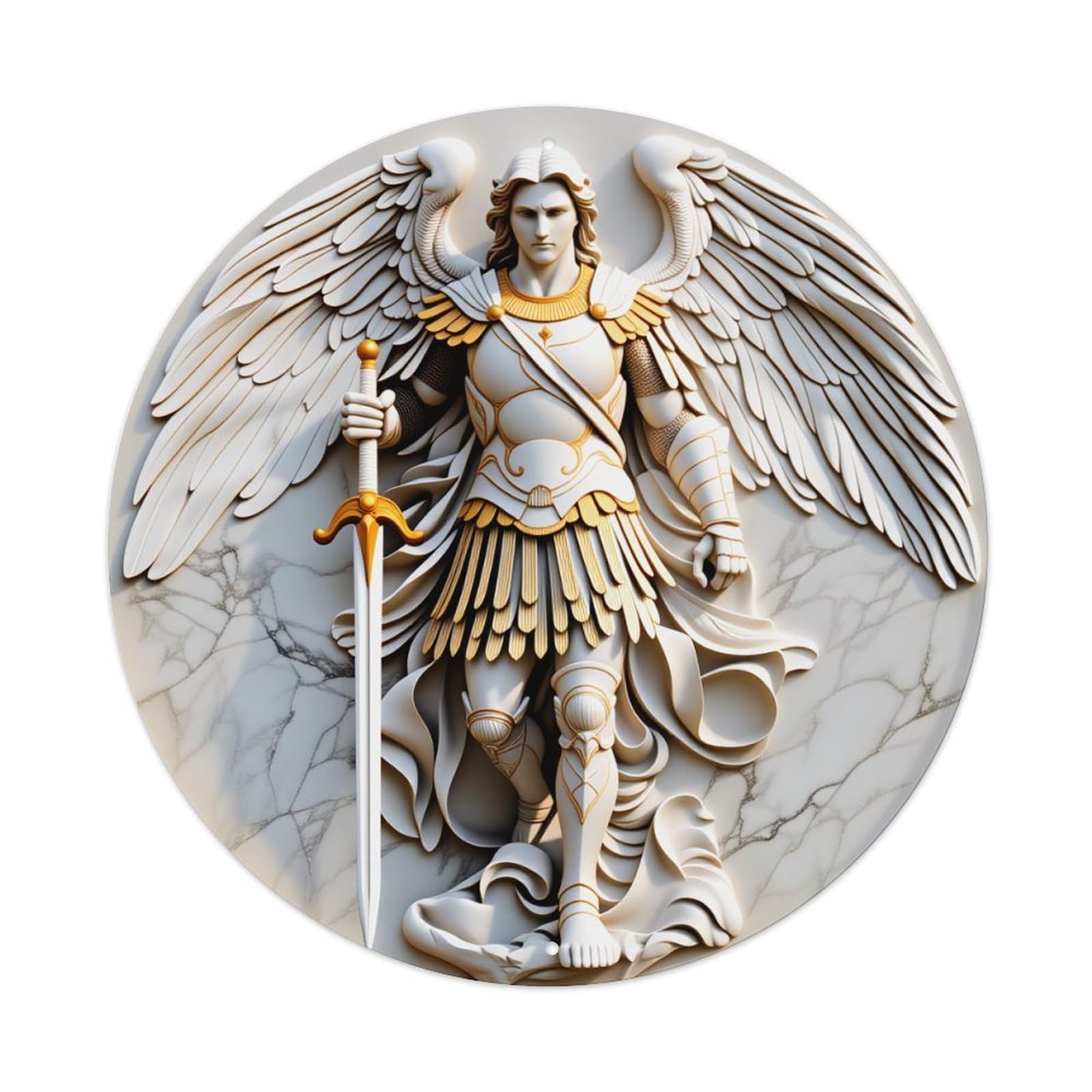 Angel Warrior With Sword And Wings Round Tin Sign Vintage Metal Poster, Home Bar Garage Man Cave Cafe Indoor & Outdoor Wall Decoration 8x8Inches