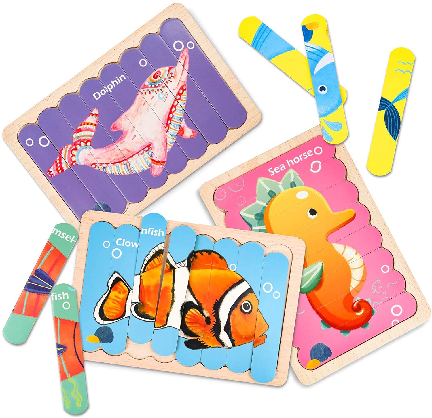 Toyshine Fishes Wooden Jigsaw Puzzles Pattern Blocks Sorting and Stacking Toys Peg Puzzle Preschool Montessori Educational Toys (32 Pieces & 8 Patterns) (B08KL38XQ8) Amazon Price History, Amazon Price Tracker
