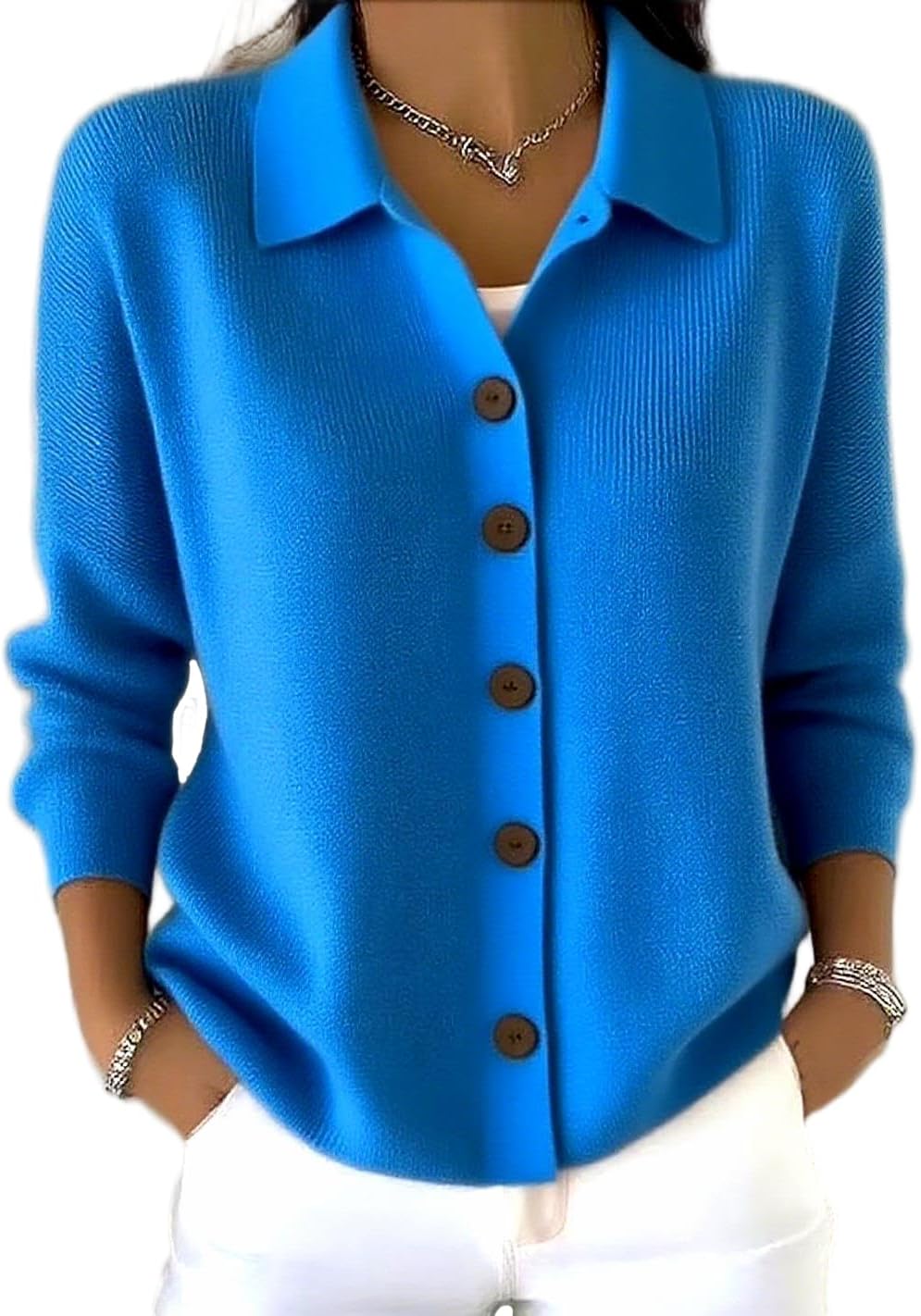 Womens Button Up Cardigan Sweaters Chunky Knit Long Sleeve Lapel Collared Tops Fall Winter Fashion Clothes
