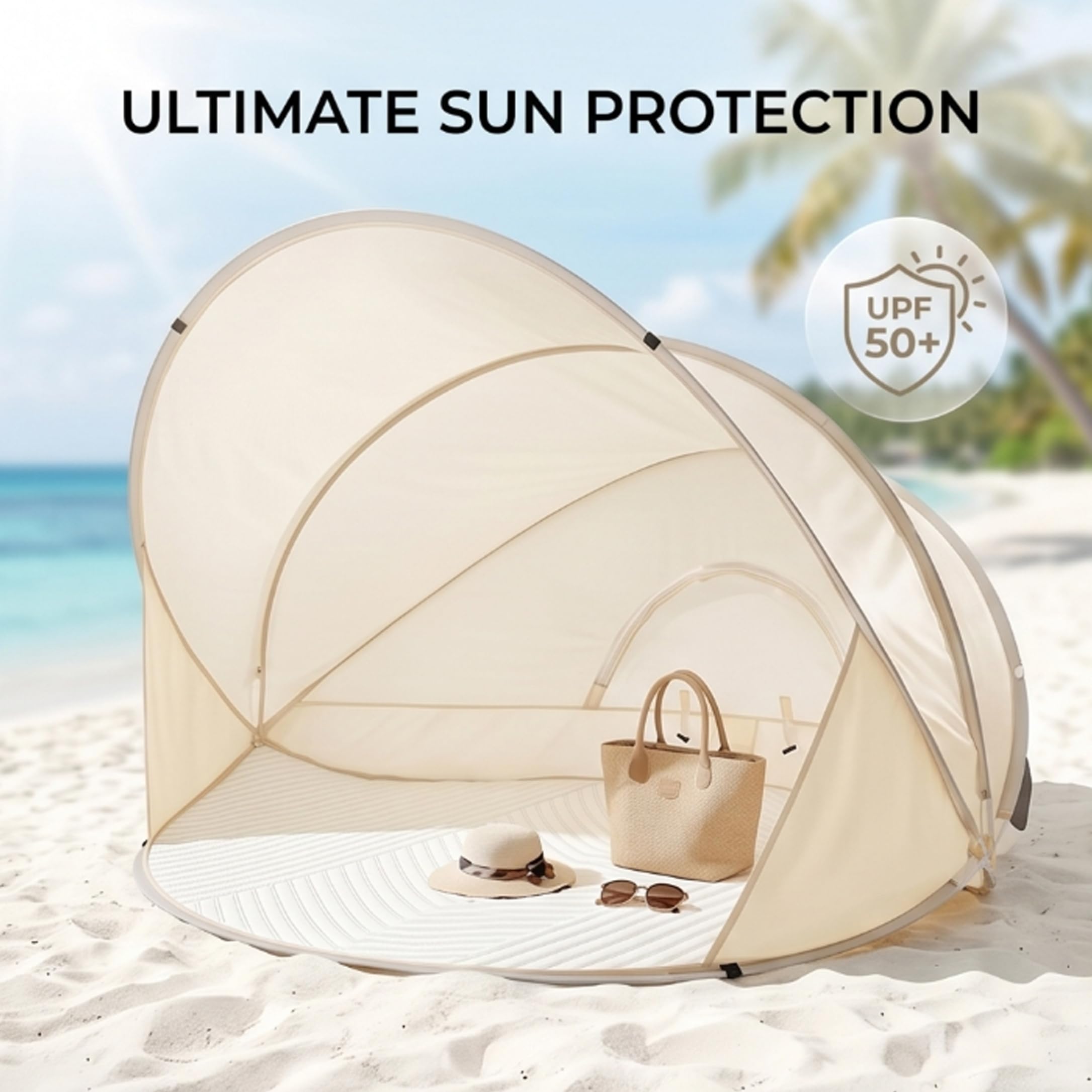 Tente de Plage Pop-up instantanée de 51x43 Pouces pour 3-4 Personnes, auvent d'abri Solaire Portable pour la Plage, Le Parc et Le Camping