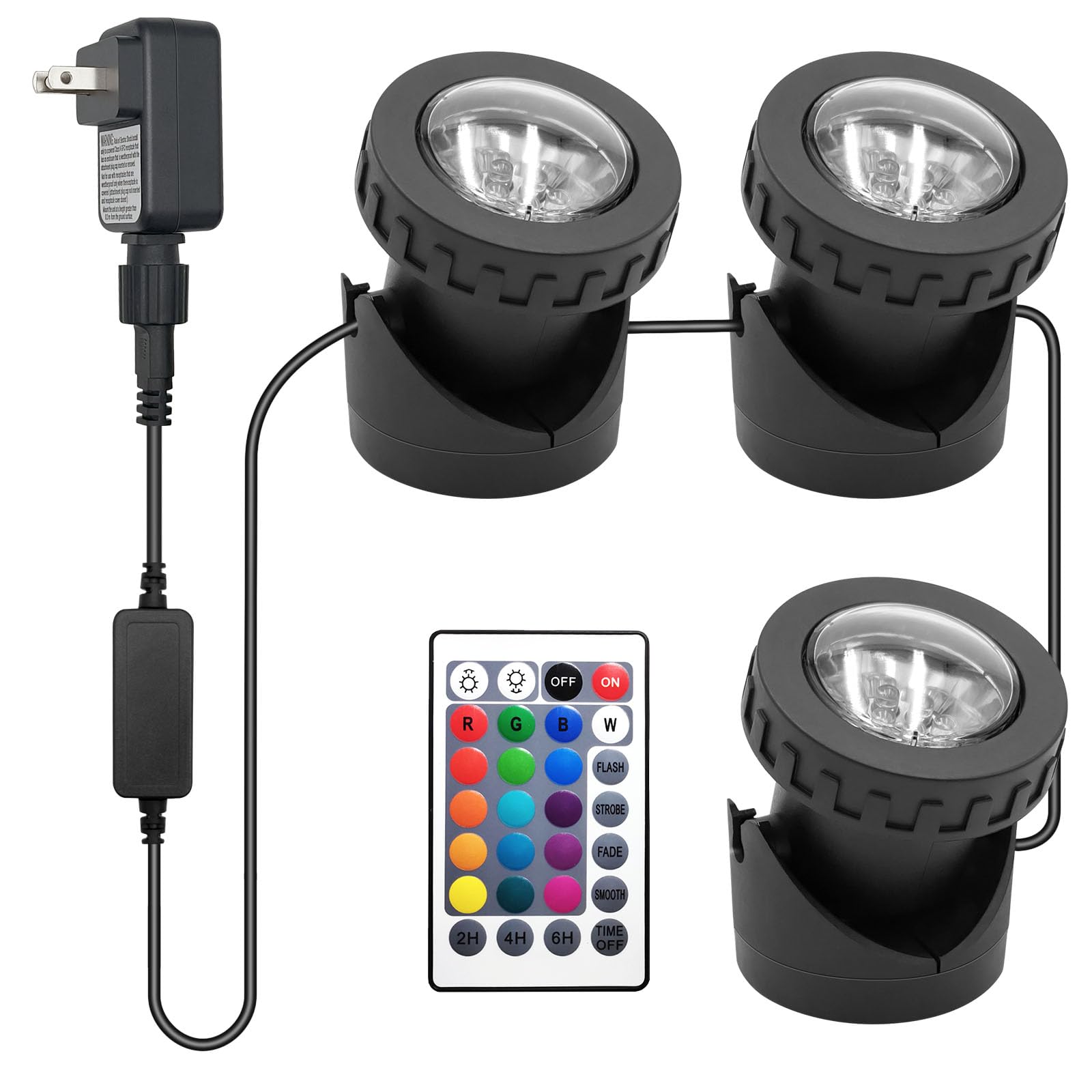 Colored Pond Lights with Timer, RGB Fountain Lights IP68 Waterproof Pond Light, Dimmable Outdoor Landscape Lights for Fish Tank Pond Fountain Garden, 3 Lights