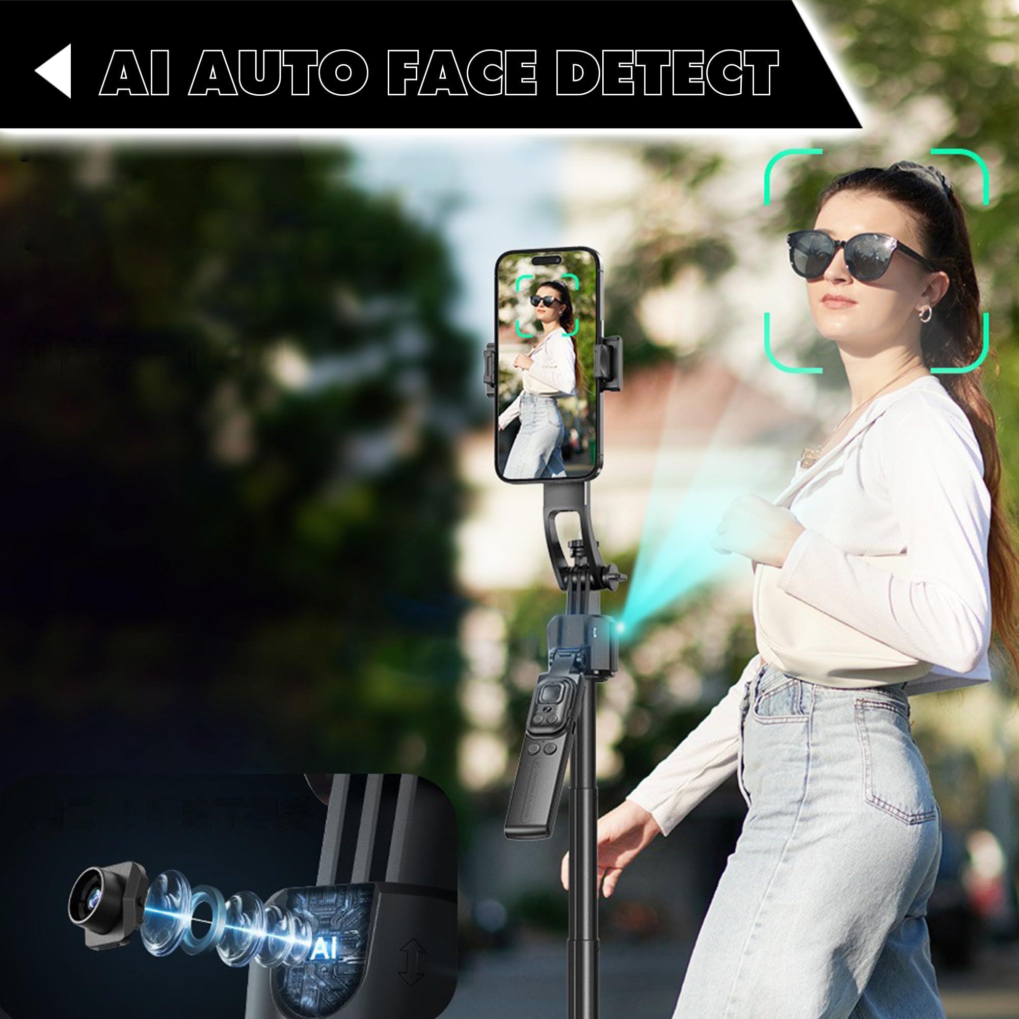 Kratos K8 AI-Powered 70 inch/178 CM Selfie Stick Tripod with Sensor, Auto Face Tracking Tripod with 360° Auto Rotating Stand for Mobile, Camera, Shooting, Blogging with Quad-Leg Stability — Amazon image 9