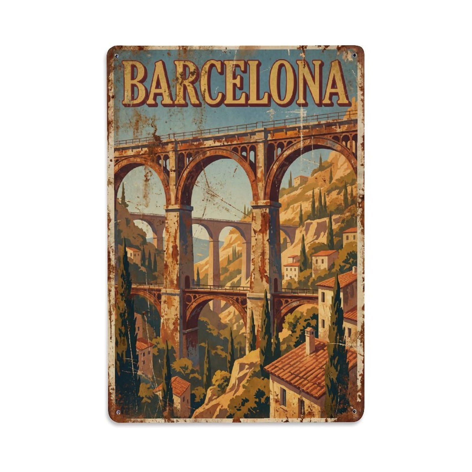Vintage Travel Viaducts Spain Elevated Metal Tin Sign