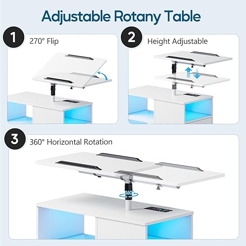 Miniatura 28 de HNEBC Mesita de noche con estación de carga inalámbrica, la mesita de noche LED tiene una estación de trabajo giratoria ajustable, mesita de noche 1