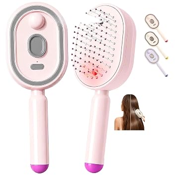 2026 All in One Misting Aqua Detangler Brush Electric Spray Air Cushion Massage Comb Self-Clean Liquid Water Mister Spray Bottle Hair Brush Scalp Oil Applicator Steam Wet Curly Wavy Hairbrush Pink