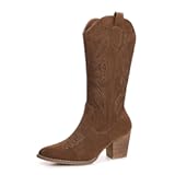 Cowboy Boots for Women 2025: Mid Calf Cowgirl Boots Western Embroidered Country High Heel Pointed Toe Booties