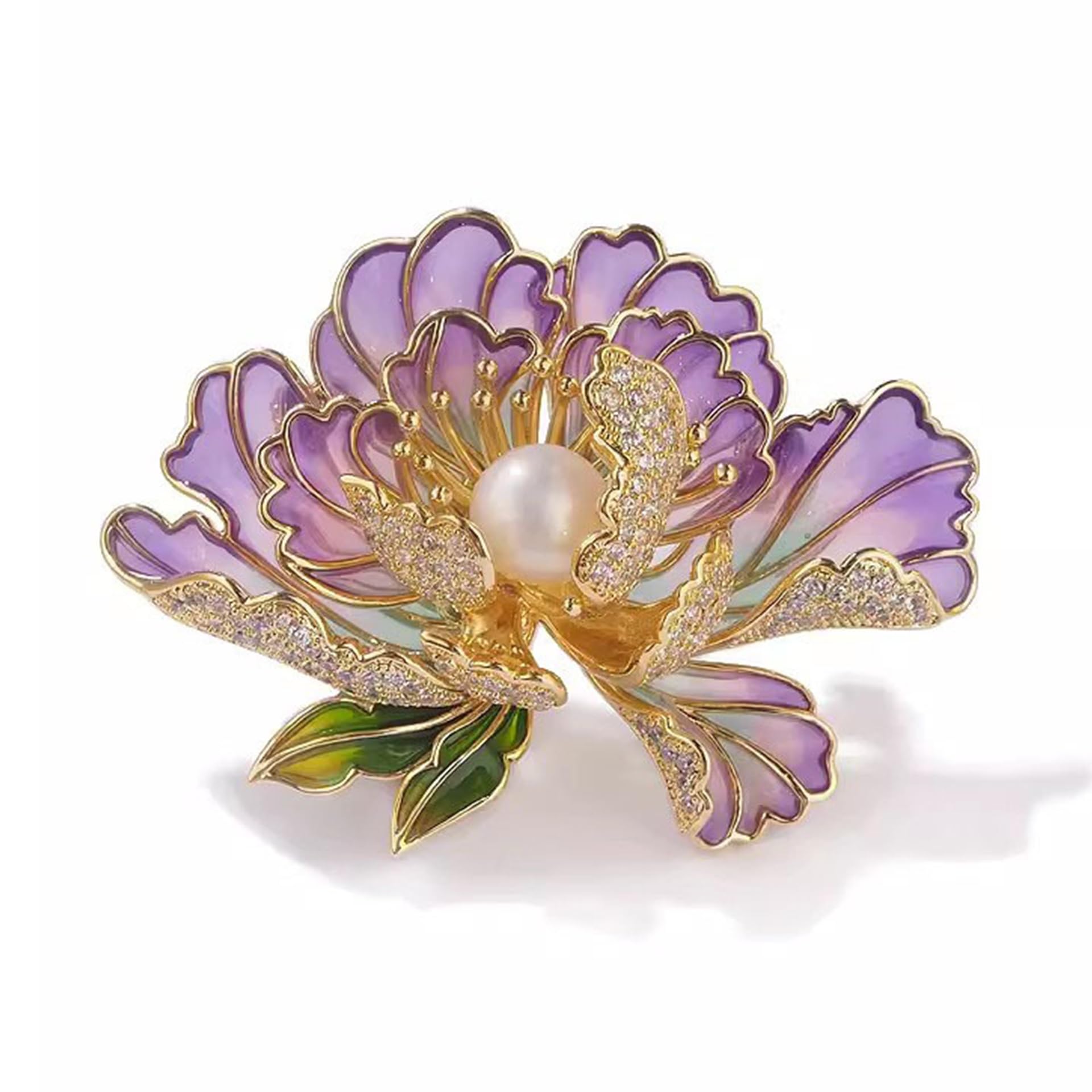 Broche de flor de peonía vintage para mujer, elegante accesorio de metal adornado con cristales para vestidos, chaquetas y bufanda