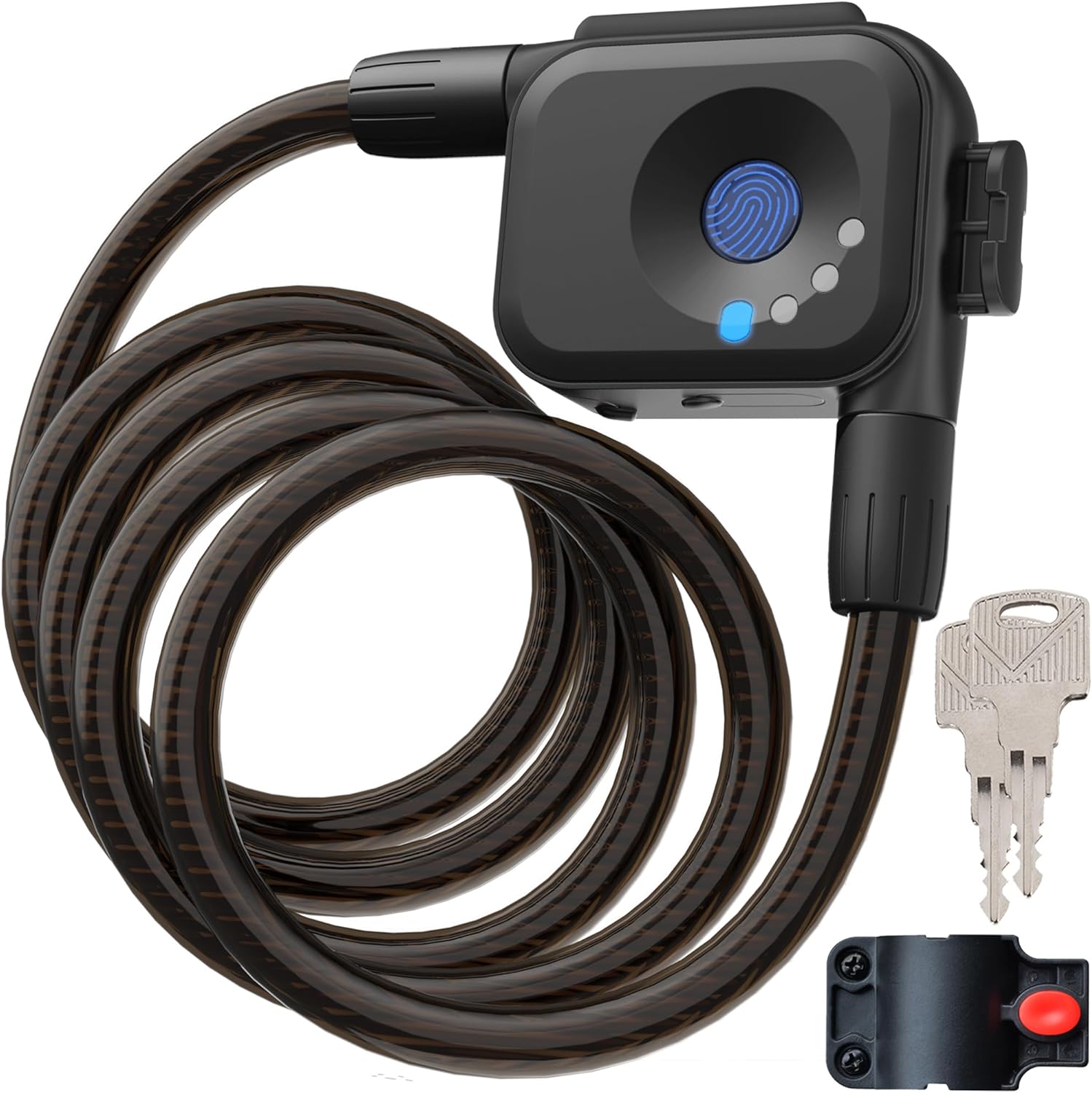 OFASONO?Fingerprint Bicycle Lock with Key Lightweight Anti-Theft and Weather Resistant Digital Electronic biometric Intelligent Cable Lock 4.92 Feet Cablelock Electric Scooter Lock Safety Helmet