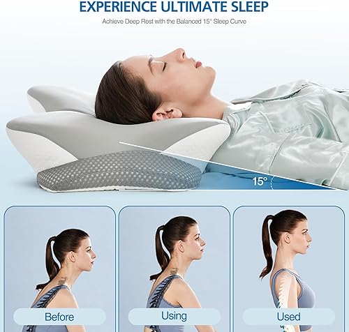 Miniatura 4 de Almohada cervical ergonómica de espuma viscoelástica para aliviar el dolor de cuello, diseño de contorno con doble altura para personas que duermen