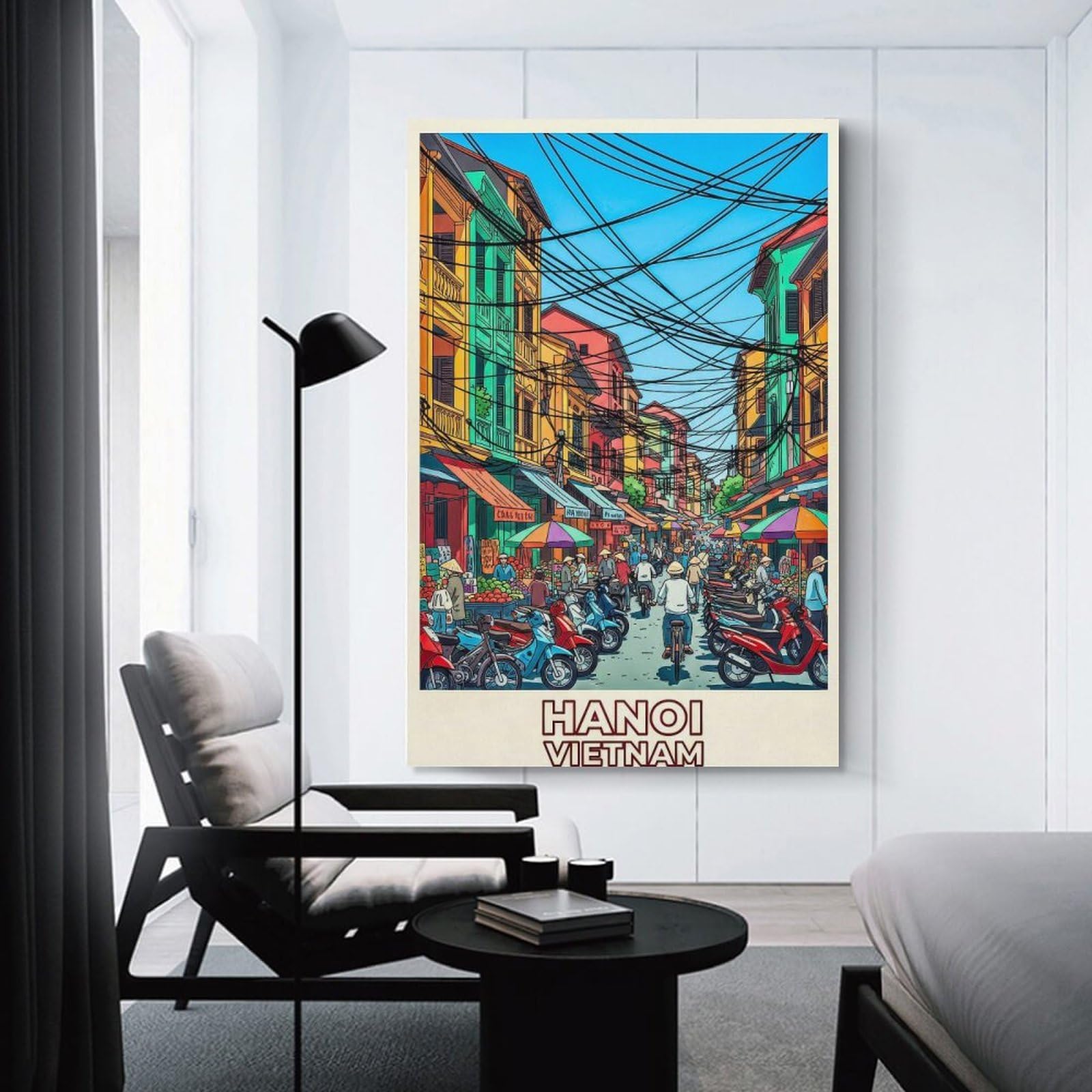 Junmoney Hanoi Street Scene with Motorbikes Decorative Canvas Print, 16x24inch(40x60cm), for Home, Office, Studio Or Guest Room, Canvas Wall Art That Fits Changing Layouts