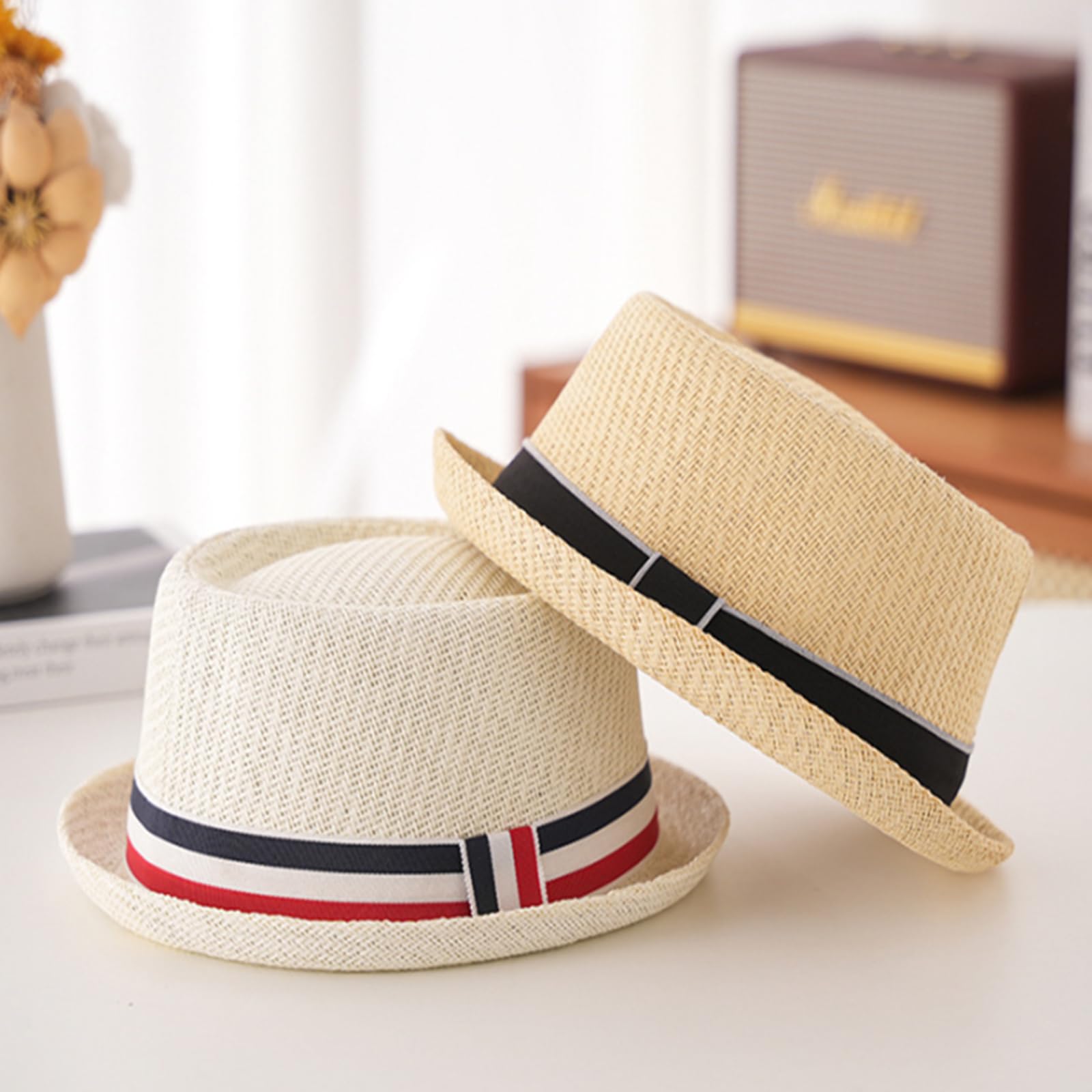 HEYANN Sombrero de paja de Pork Pie de Cerdo, Sombrero Fedora de Pie de Cerdo, 58 cm, Sombrero de Verano para Hombres y Mujeres, Sombrero Clásico