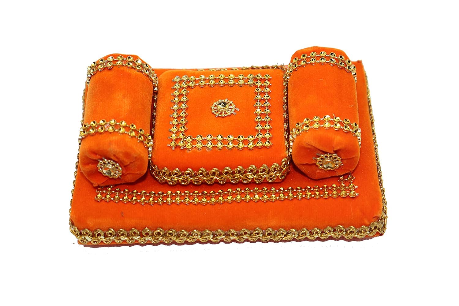 C R Tradelink Velvet Laddu Gopal Assan/Gaddi Takiya Set/Gadi Set for Balgopal Laddu Gopal Ji Mattress Cushion/Gadda Ladoo Gopal Dress Asan Set Size - 4 x 3 Inches (Orange)