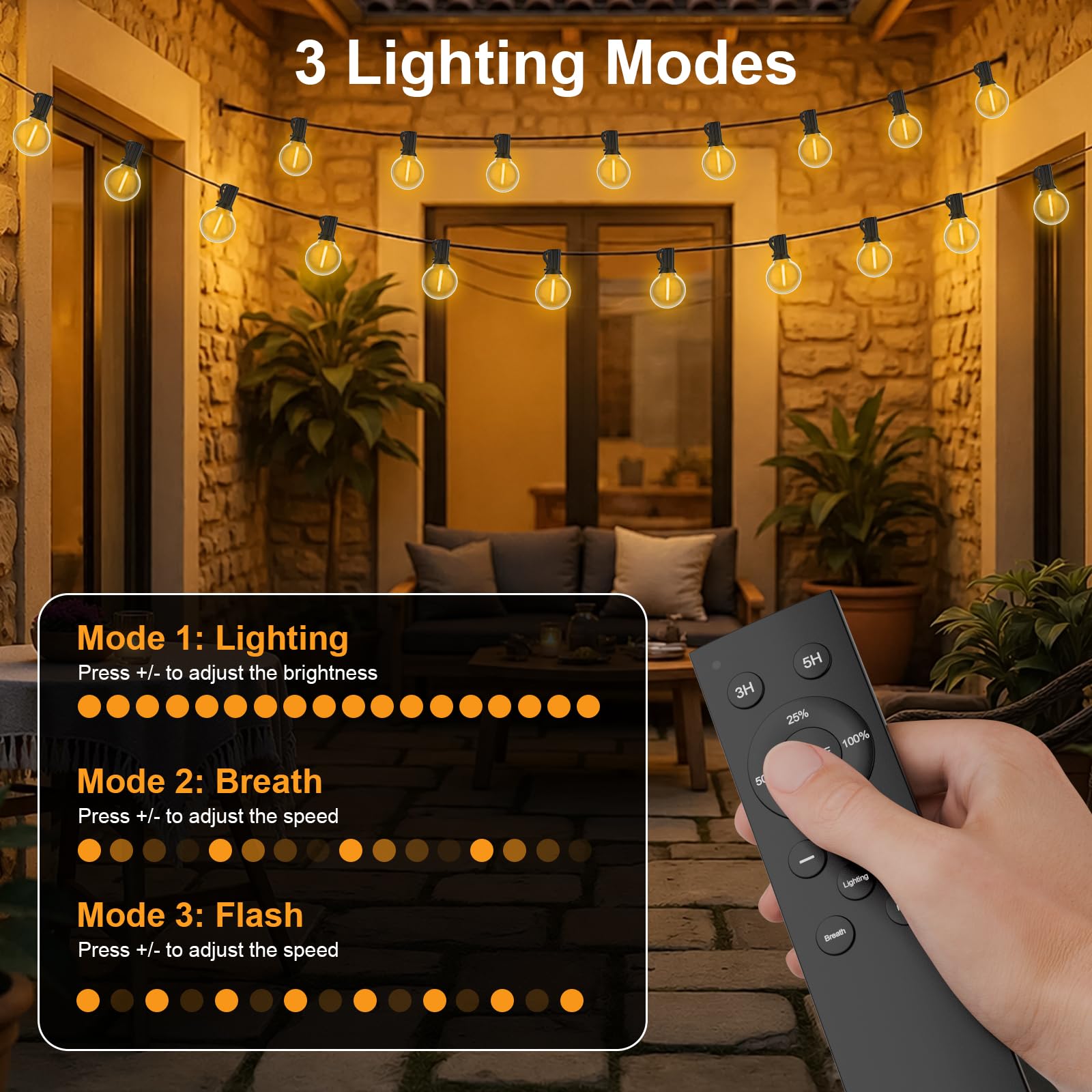FARNY Guirlande Guinguette Exterieure Dimmable 45M, Guirlande Lumineuse Exterieur avec Télécommande, 75+2 G40 Ampoules Incassables, Imperméable Blanche Chaude Guirlande Lumières pour Jardin