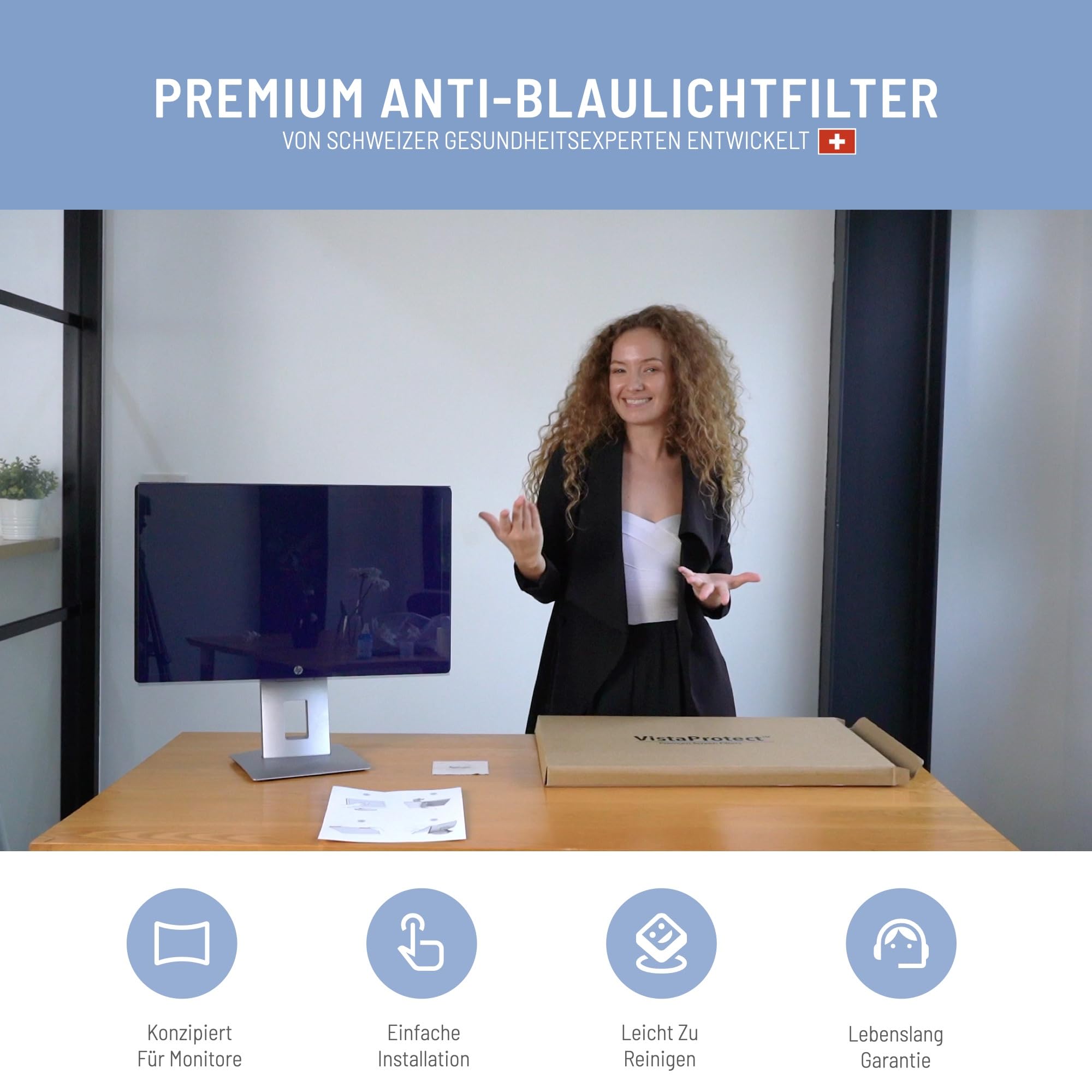 VistaProtect Premium Anti-Blaulichtfilter für Computermonitore, Abnehmbar (26" bis 27" Zoll)
