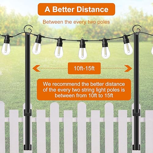 Miniatura 4 de Postes de luz de cadena de 4 pies, paquete de 2 postes de luz colgantes resistentes con clips de fijación y base suspendida  Postes de luz