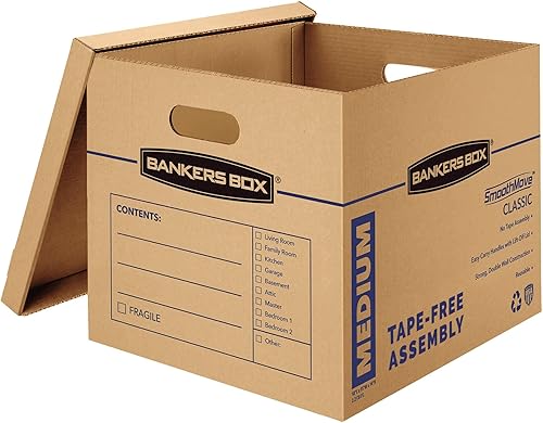 Miniatura 2 de Bankers Box SmoothMove - Cajas de mudanza clásicas, montaje sin cinta, asas fáciles de transportar, medianas, 18 x 15 x 14 pulgadas, paquete de 10 y