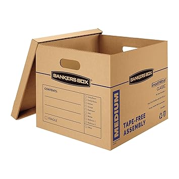 Bankers Box SmoothMove Classic Moving Boxes, Tape-Free Assembly, Easy Carry Handles, Medium, 18 x 15 x 14 Inches, 10 Pack (7717204)